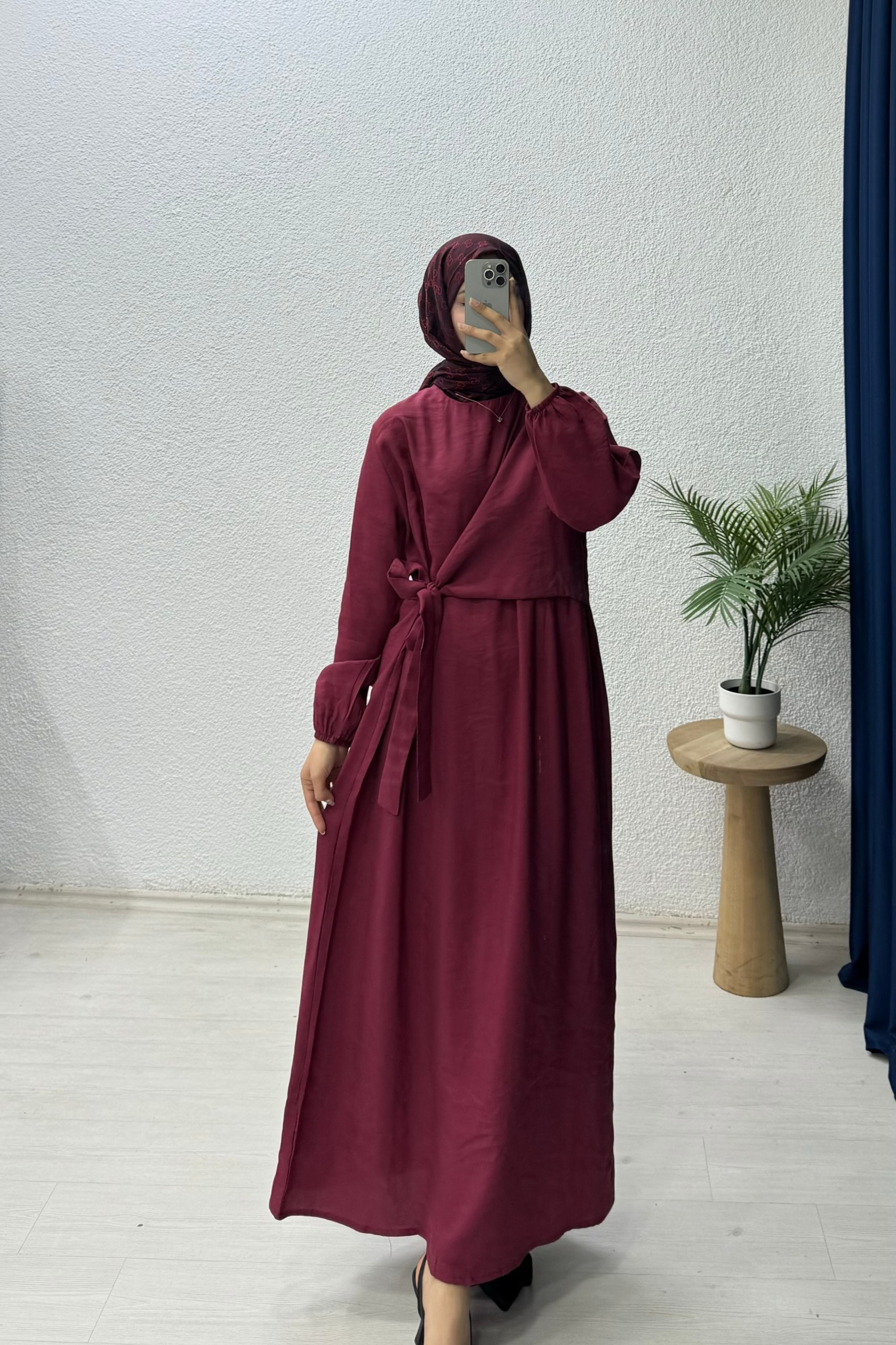Yandan Bağlamalı Elbise  - Bordo