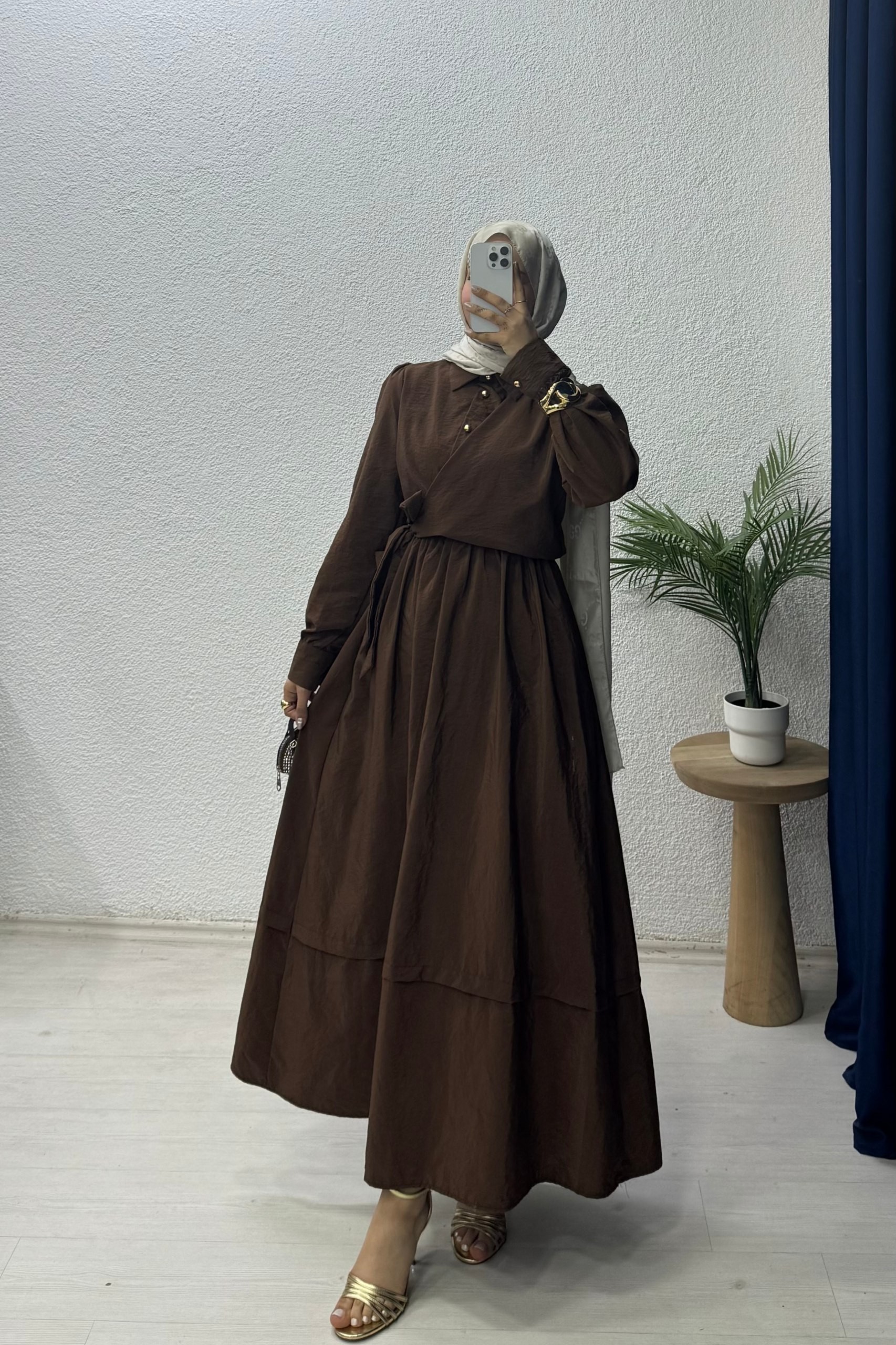 Bağlamalı Elbise - Kahverengi
