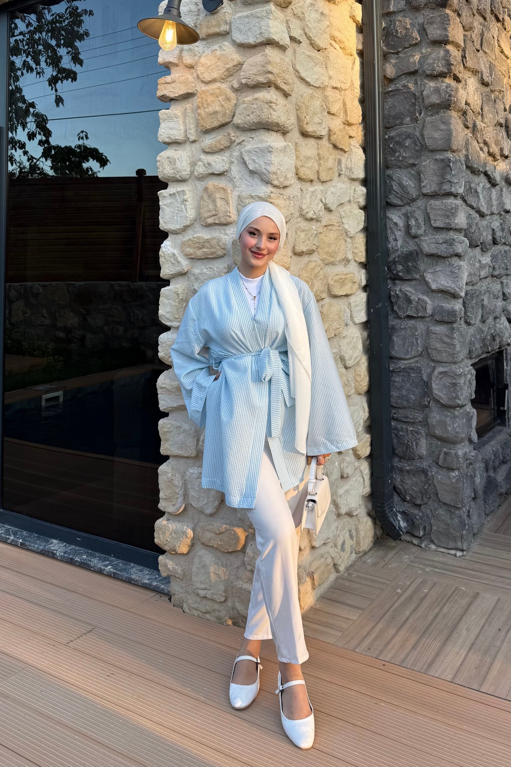 Çizgili Kimono - mavi