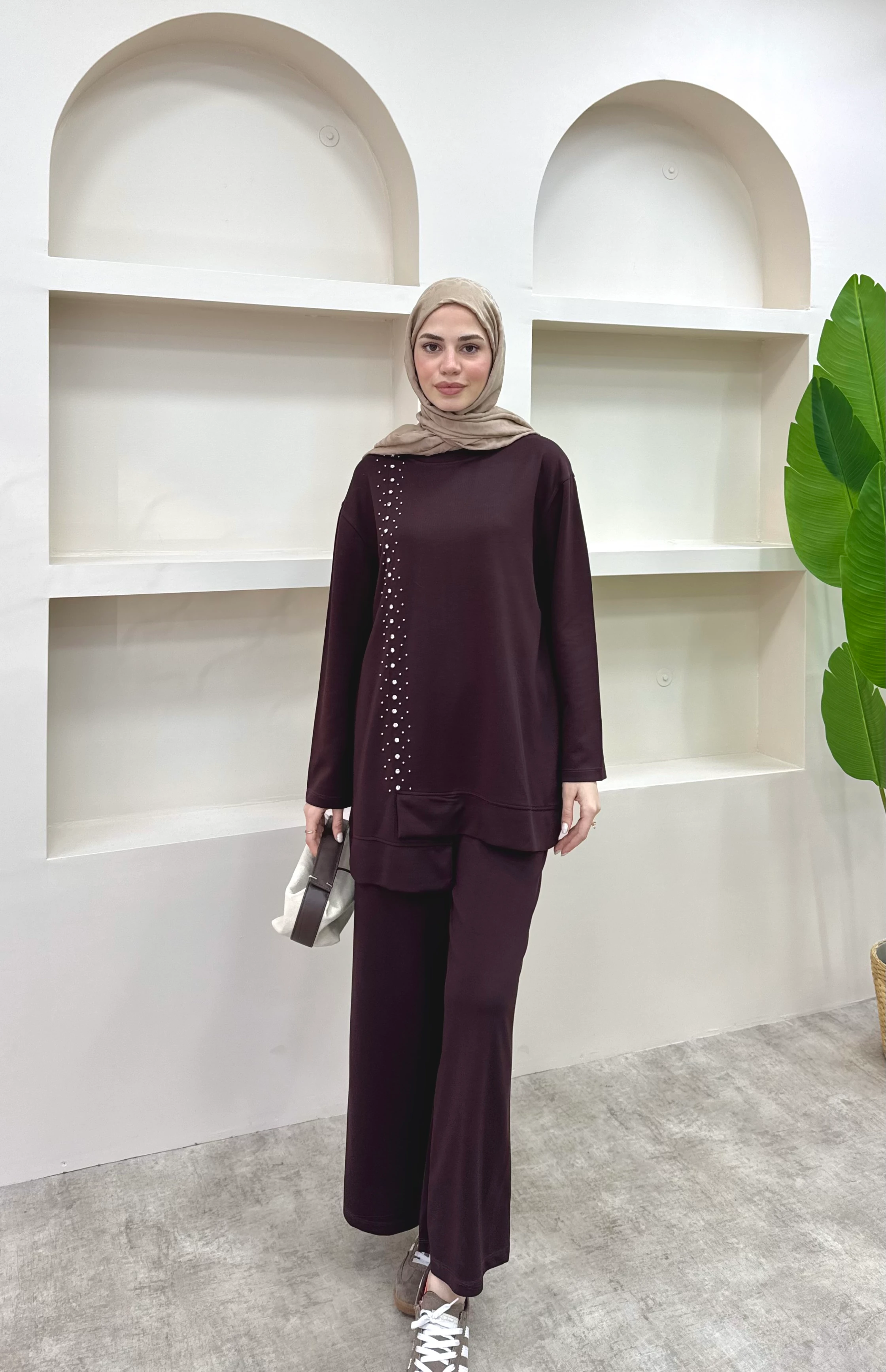 Taşlı Oysho Takım - Kahverengi