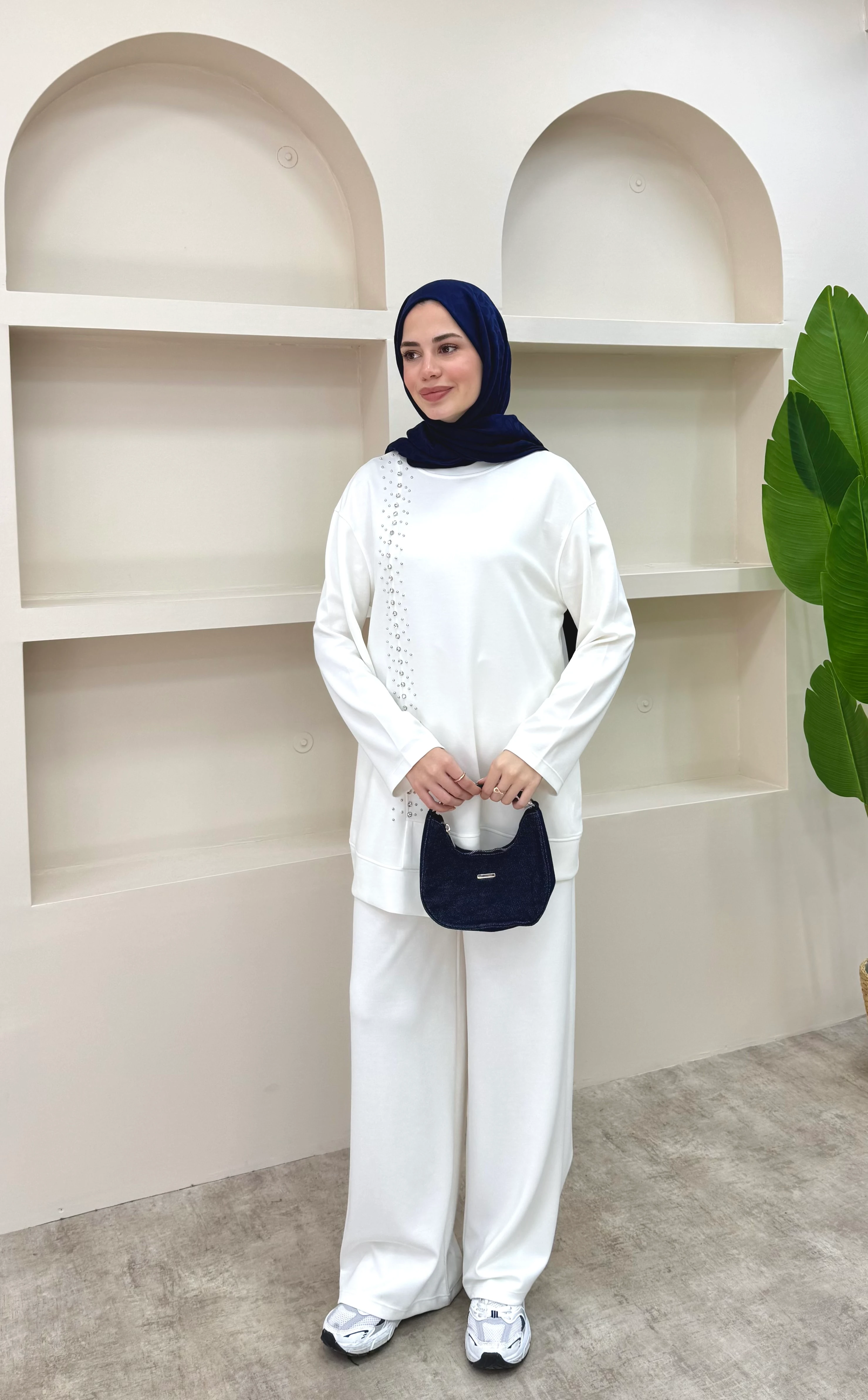 Taşlı Oysho Takım - Beyaz