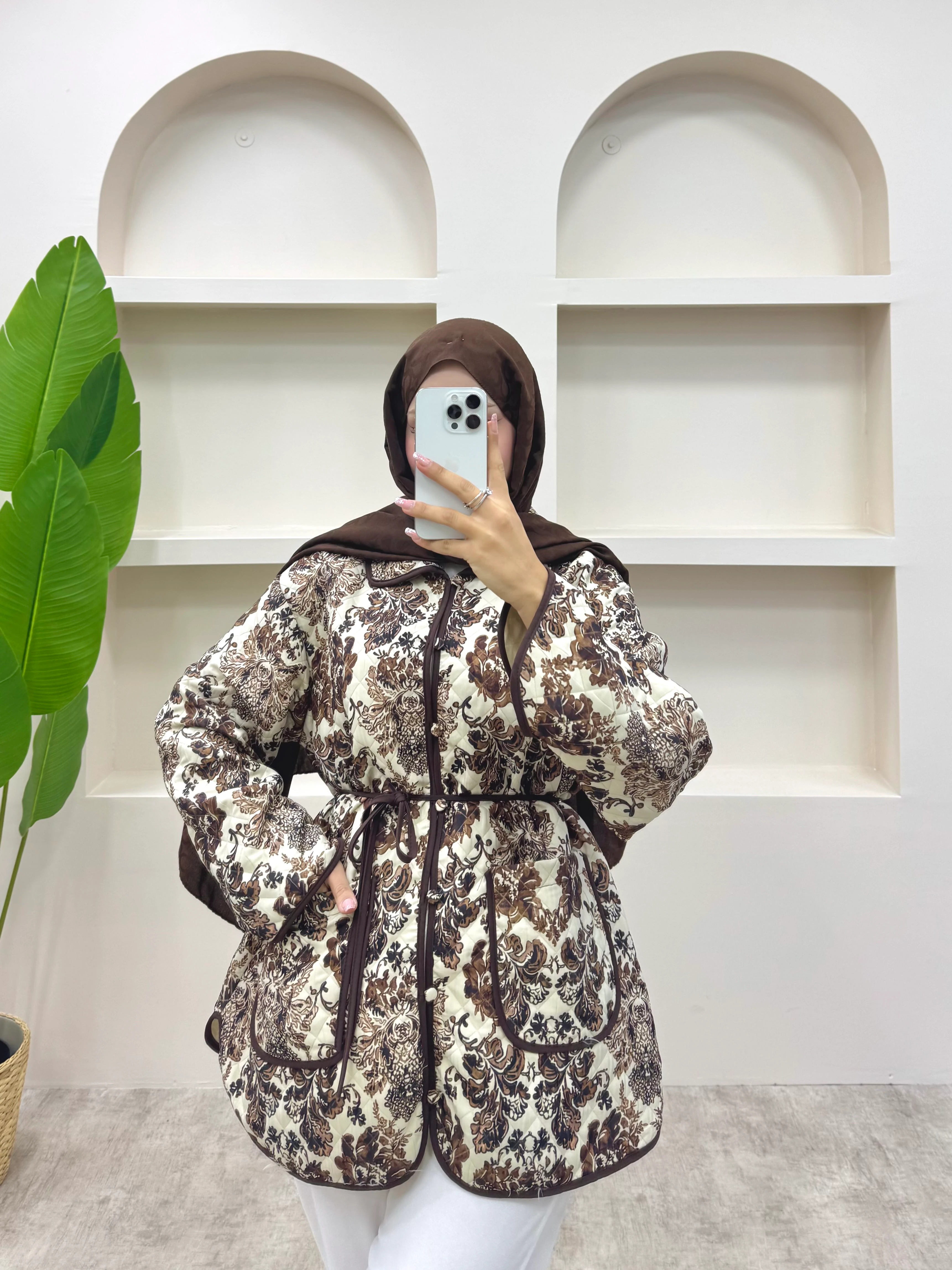 Biye Detaylı Etnik Desen Ceket  - Kahverengi