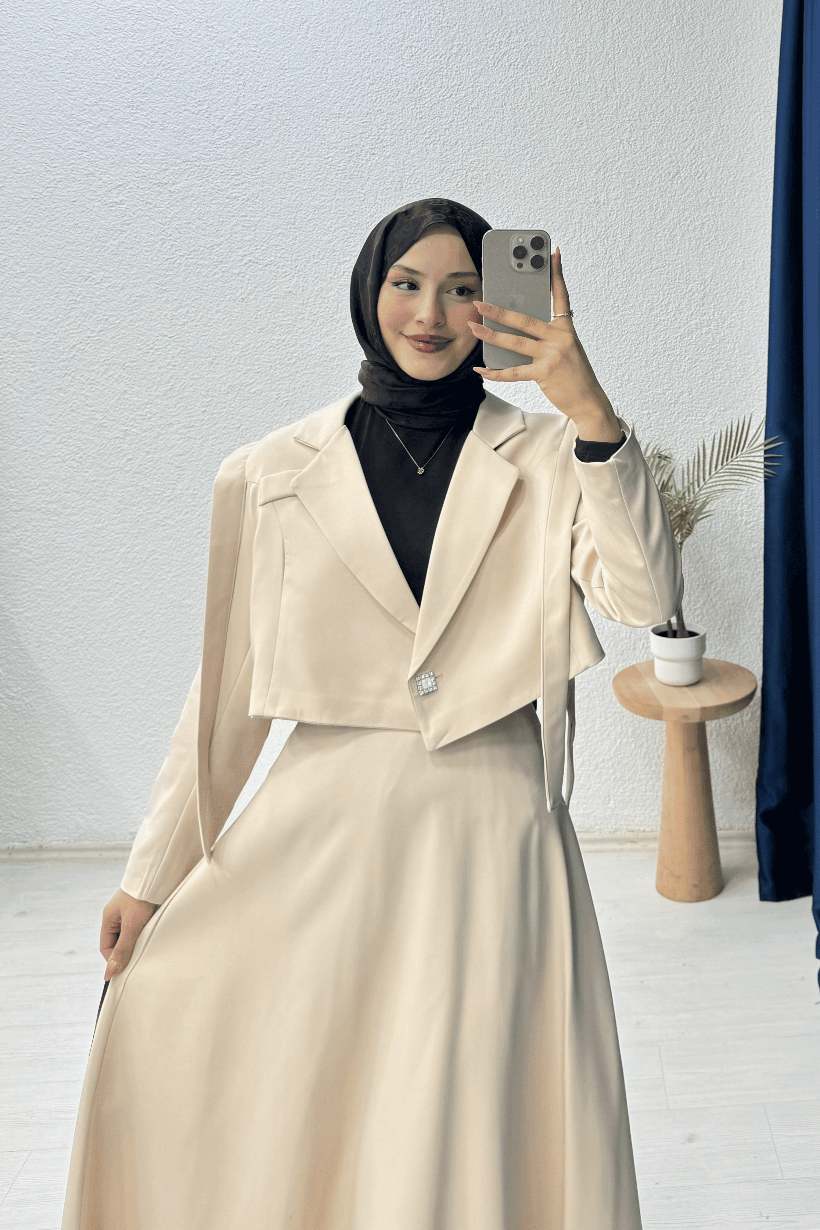 Omuz Kuşaklı Blazer Etek Takım 
