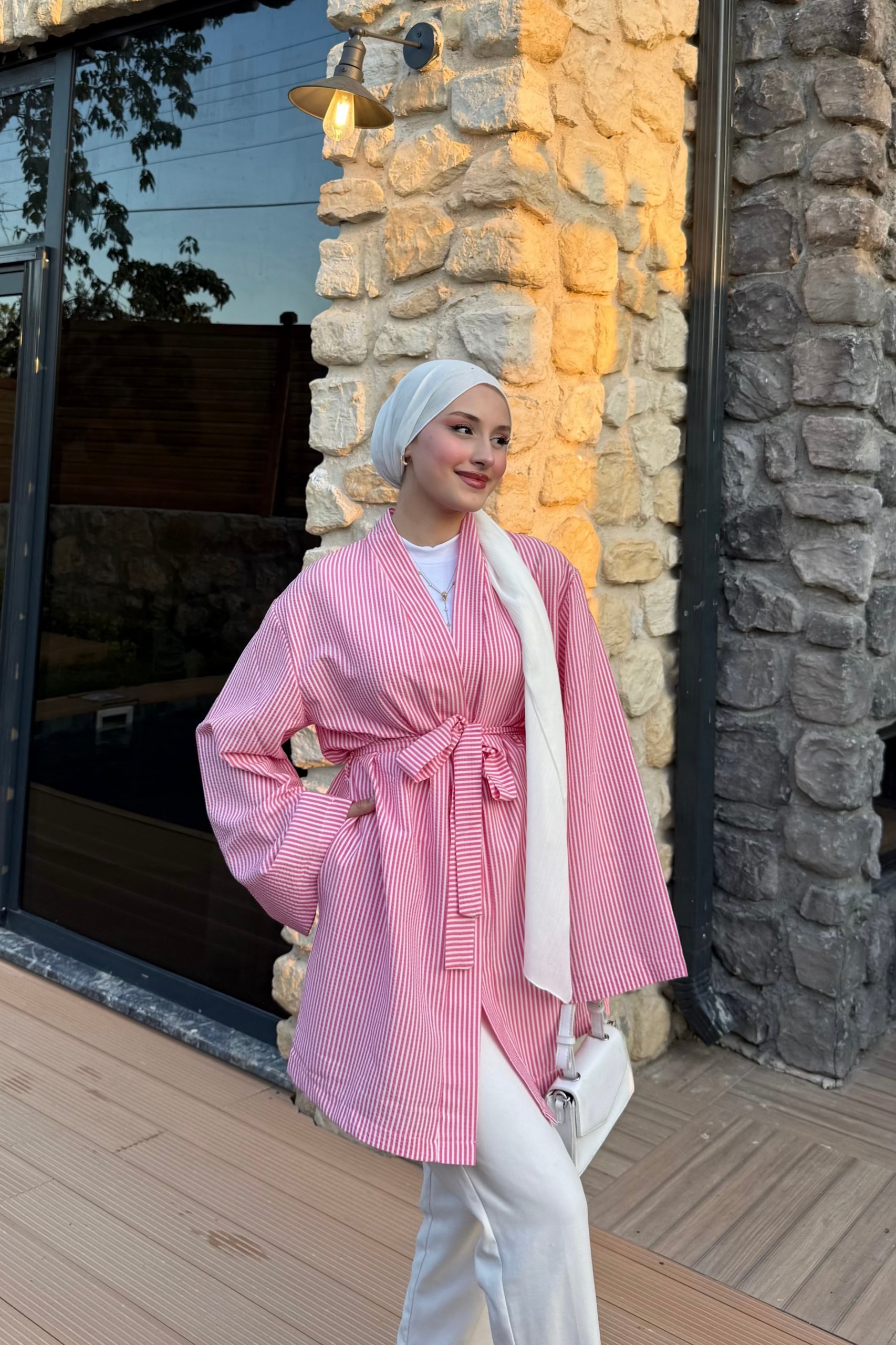 Çizgili Kimono - PEMBE