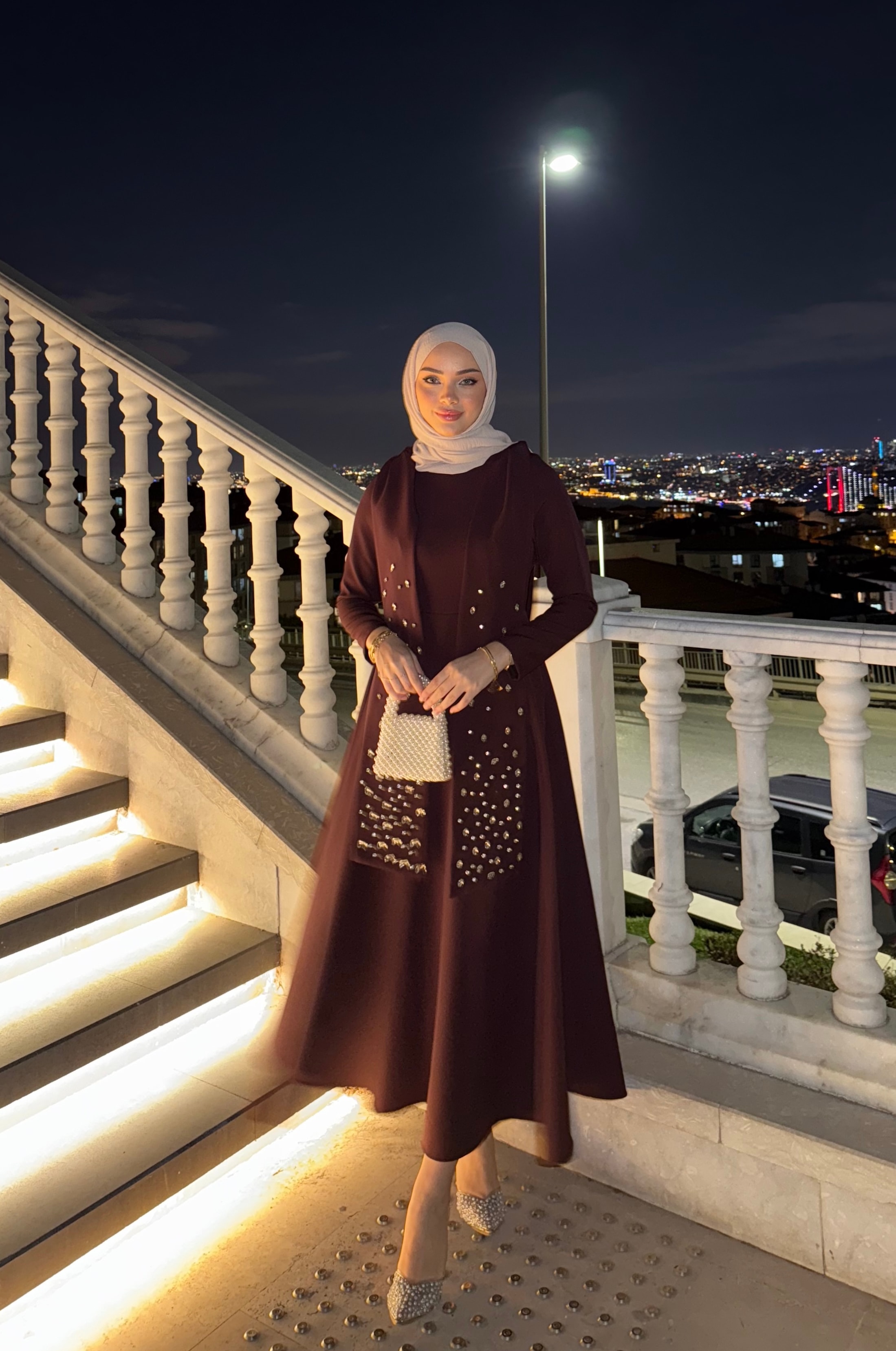 Elsa Taşlı Elbise  - Bordo