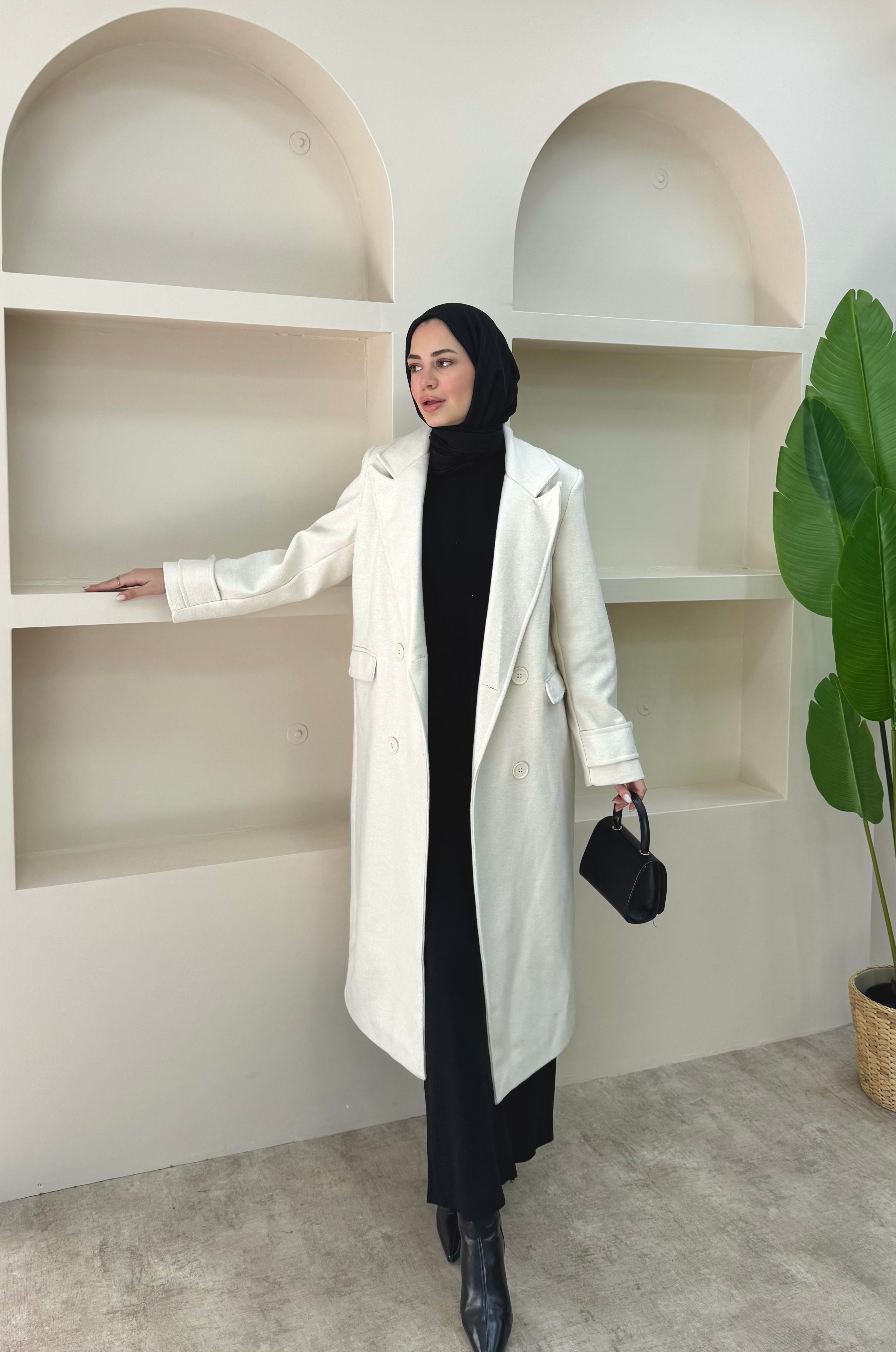 Kruvaze Maxi Kaşe Kaban