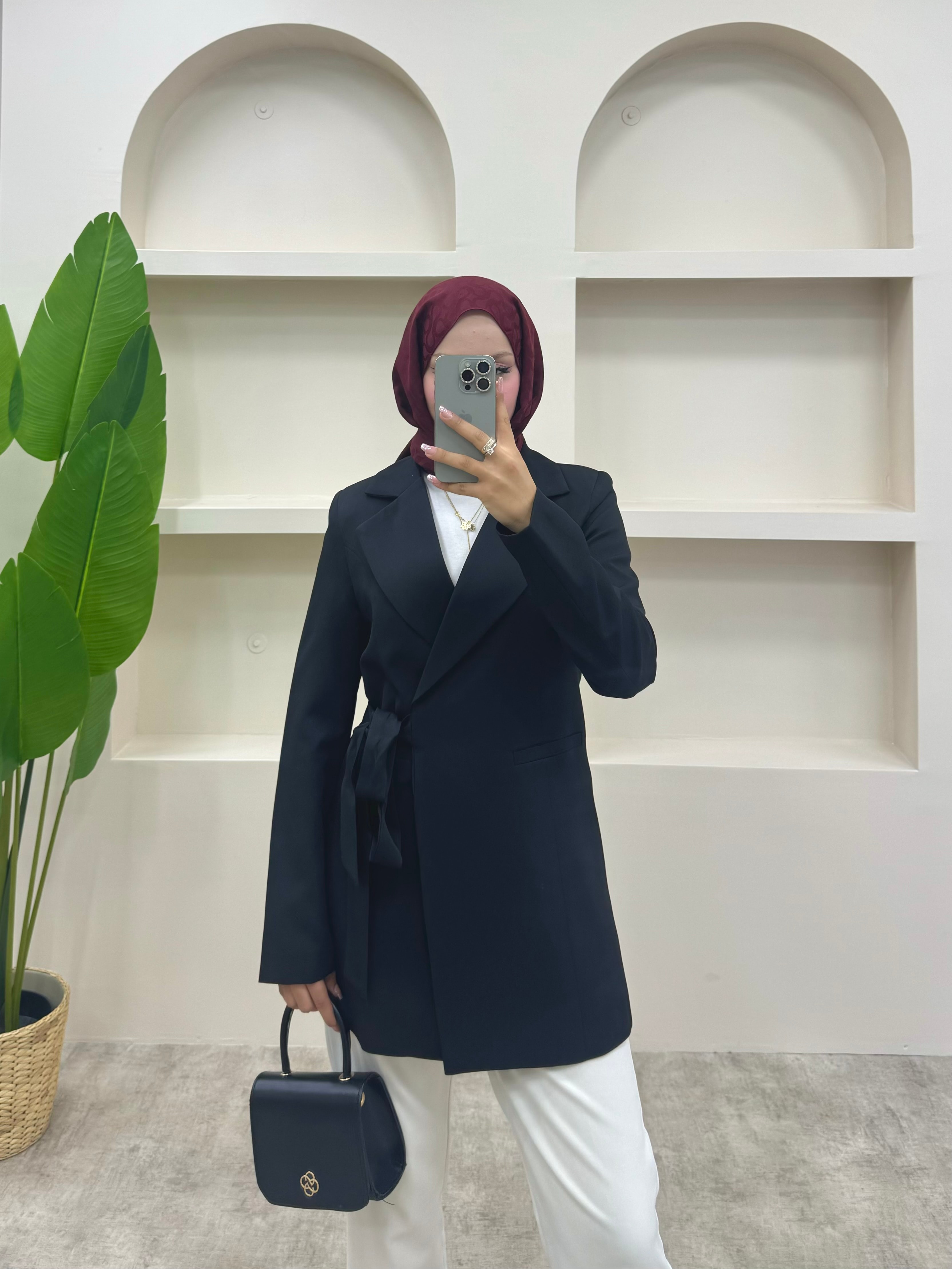 Yandan Bağlamalı Blazer Ceket  - Siyah