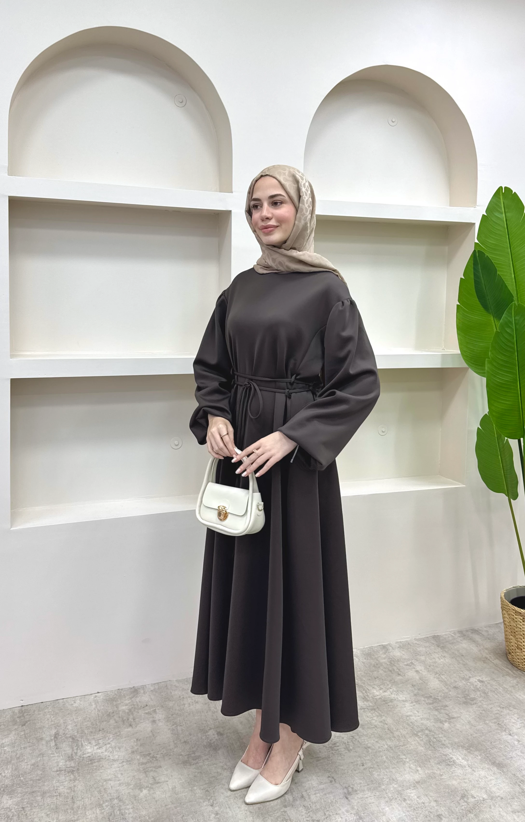 Melly Bağlamalı Scuba Elbise - Kahverengi