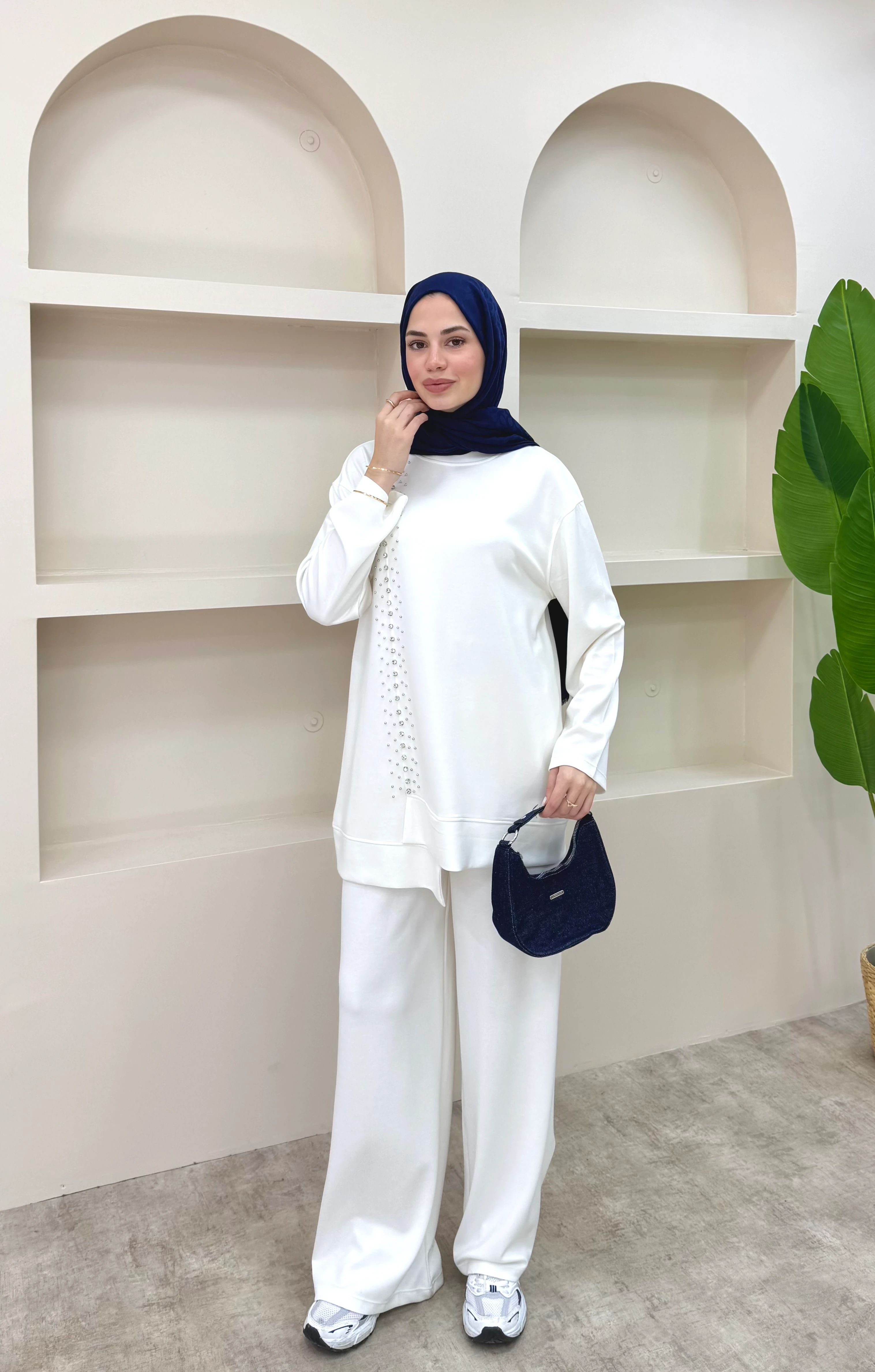 Taşlı Oysho Takım - Beyaz