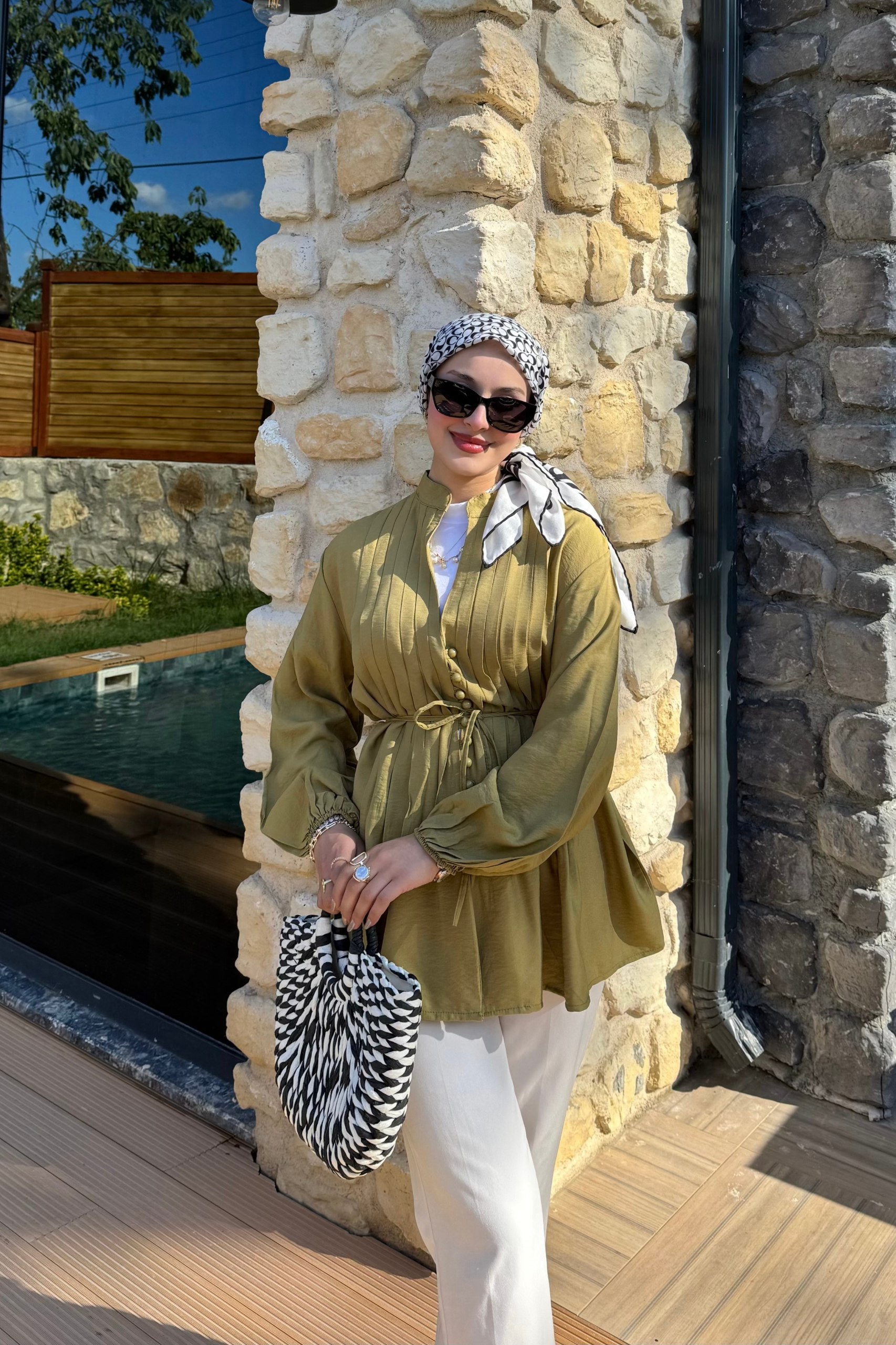 Pamuk Vual Biyeli Gömlek  - yağ yeşili