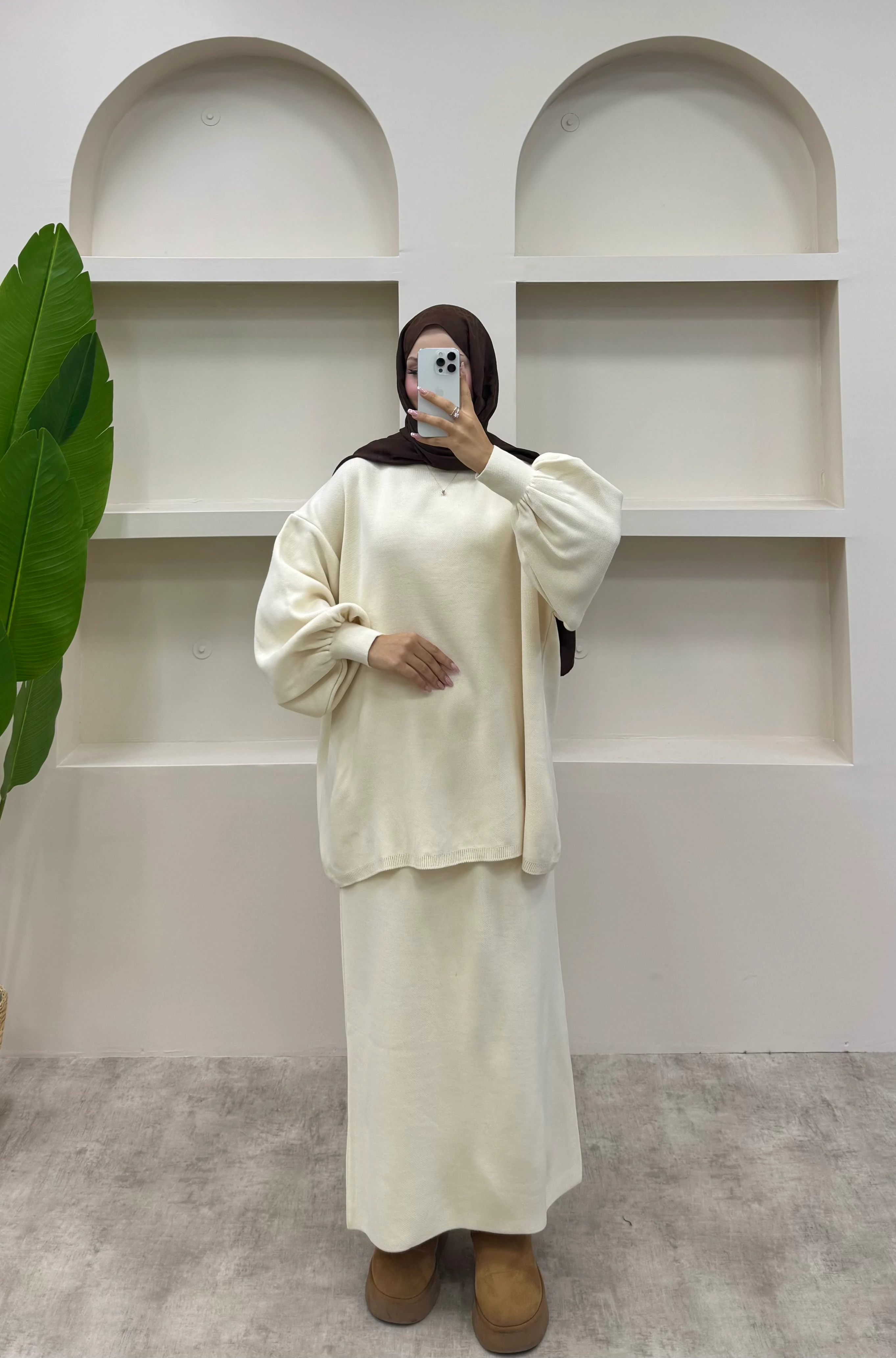 Triko Etekli Takım - Krem