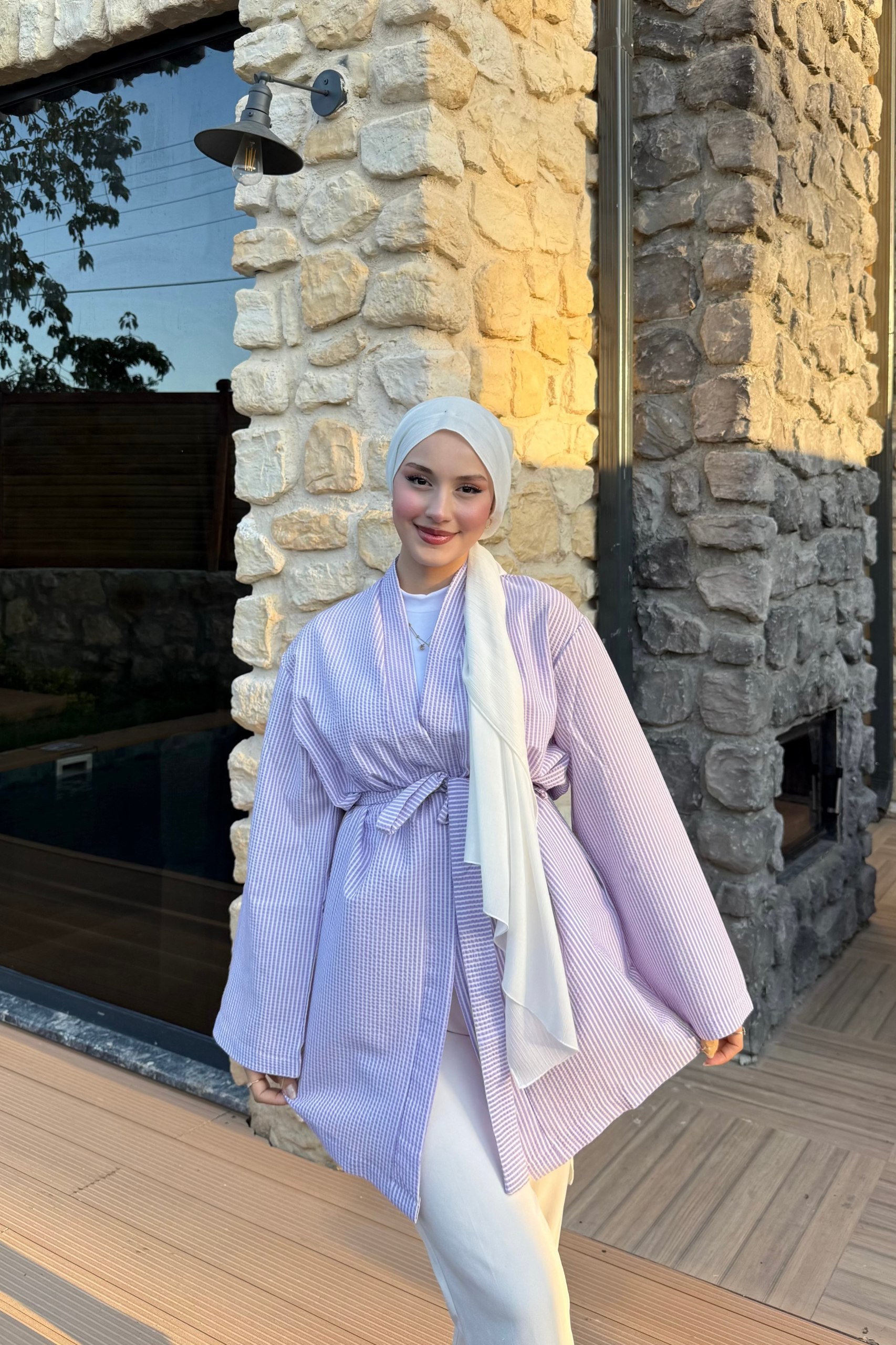 Çizgili Kimono - mor