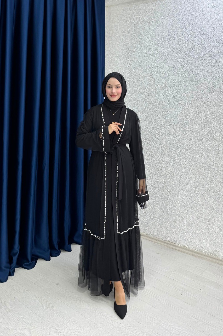 Altı Fırfırlı İnci Detaylı Abaya 