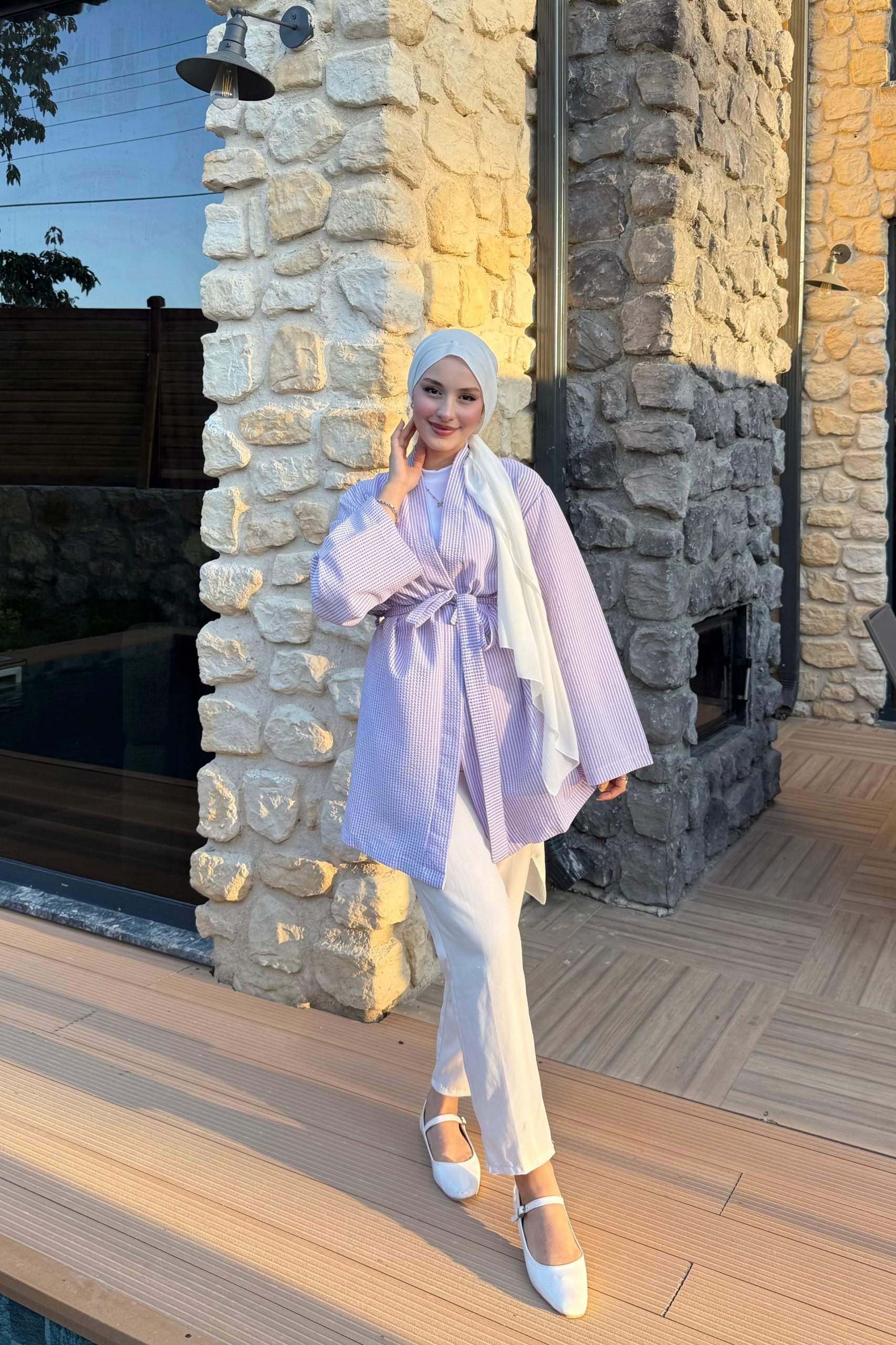Çizgili Kimono - mor