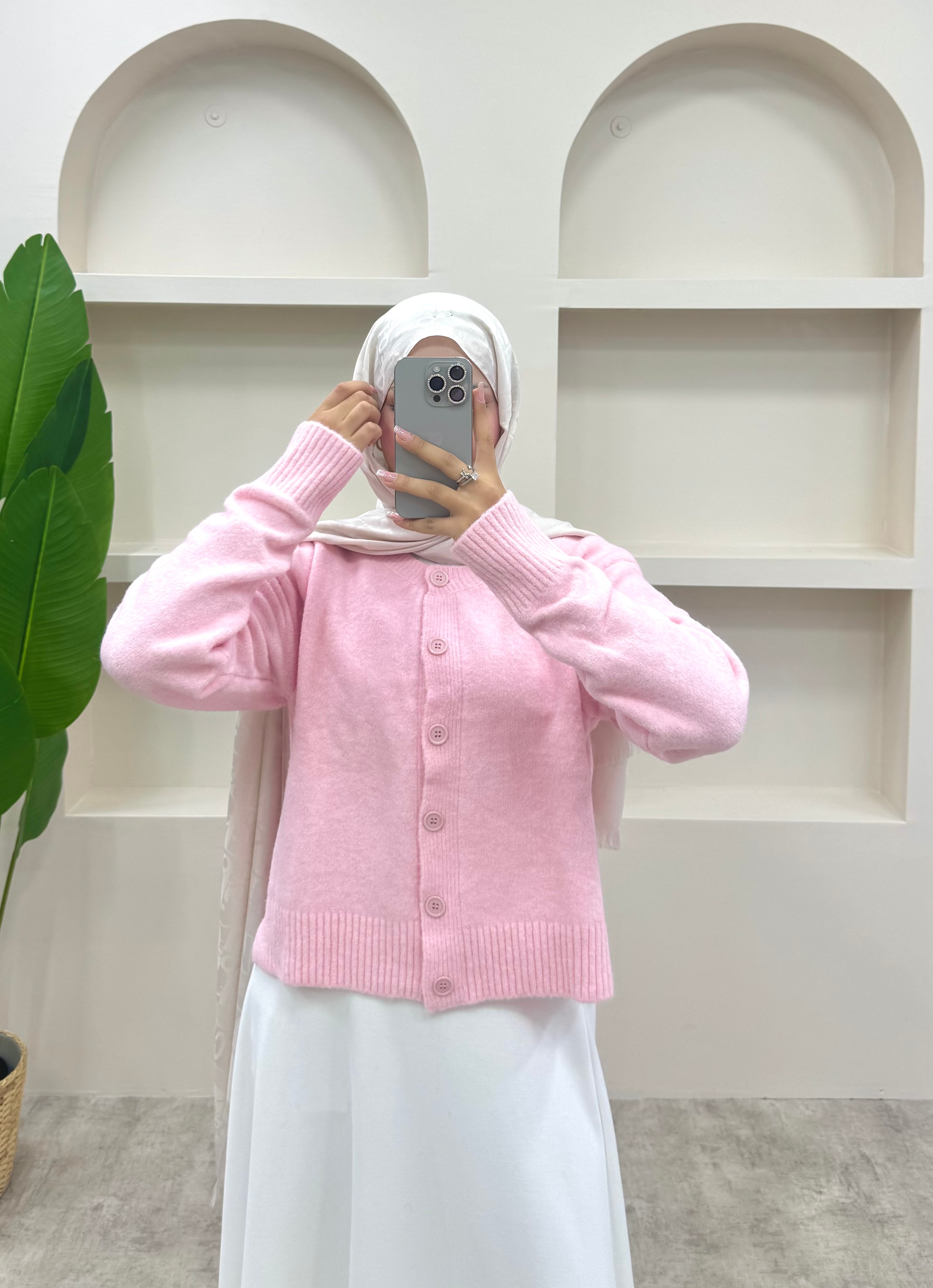 Yırtmaç Detaylı Düğmeli Hırka - Pembe