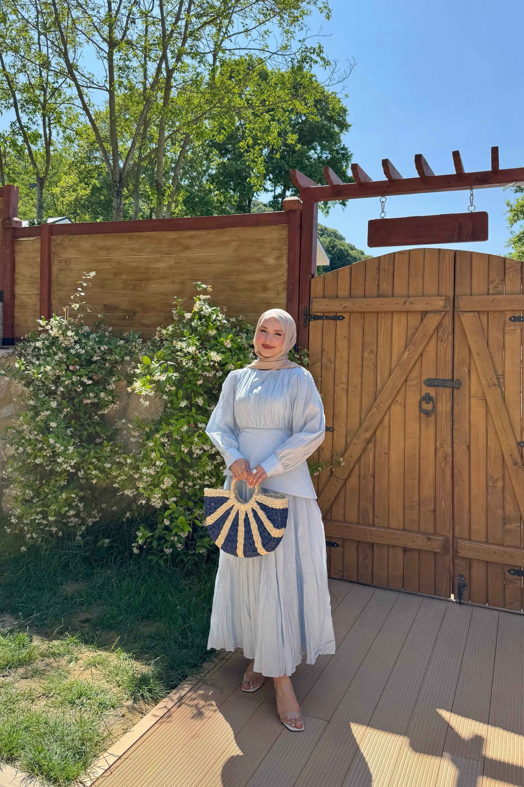 Mira Pamuk Keten Elbise  - mavi