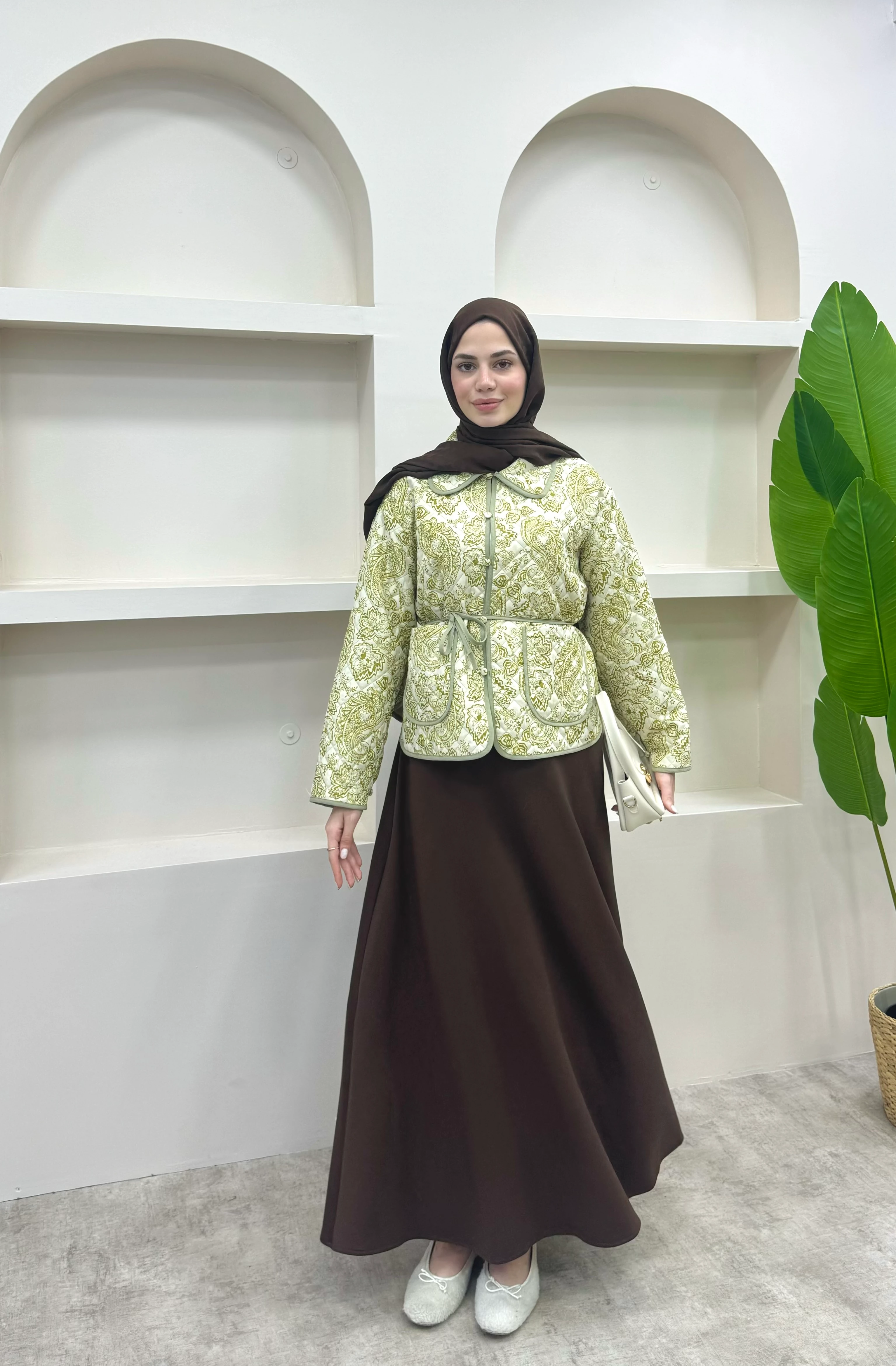 Bağlamalı Etnik Desen Kısa Ceket  - Yeşil