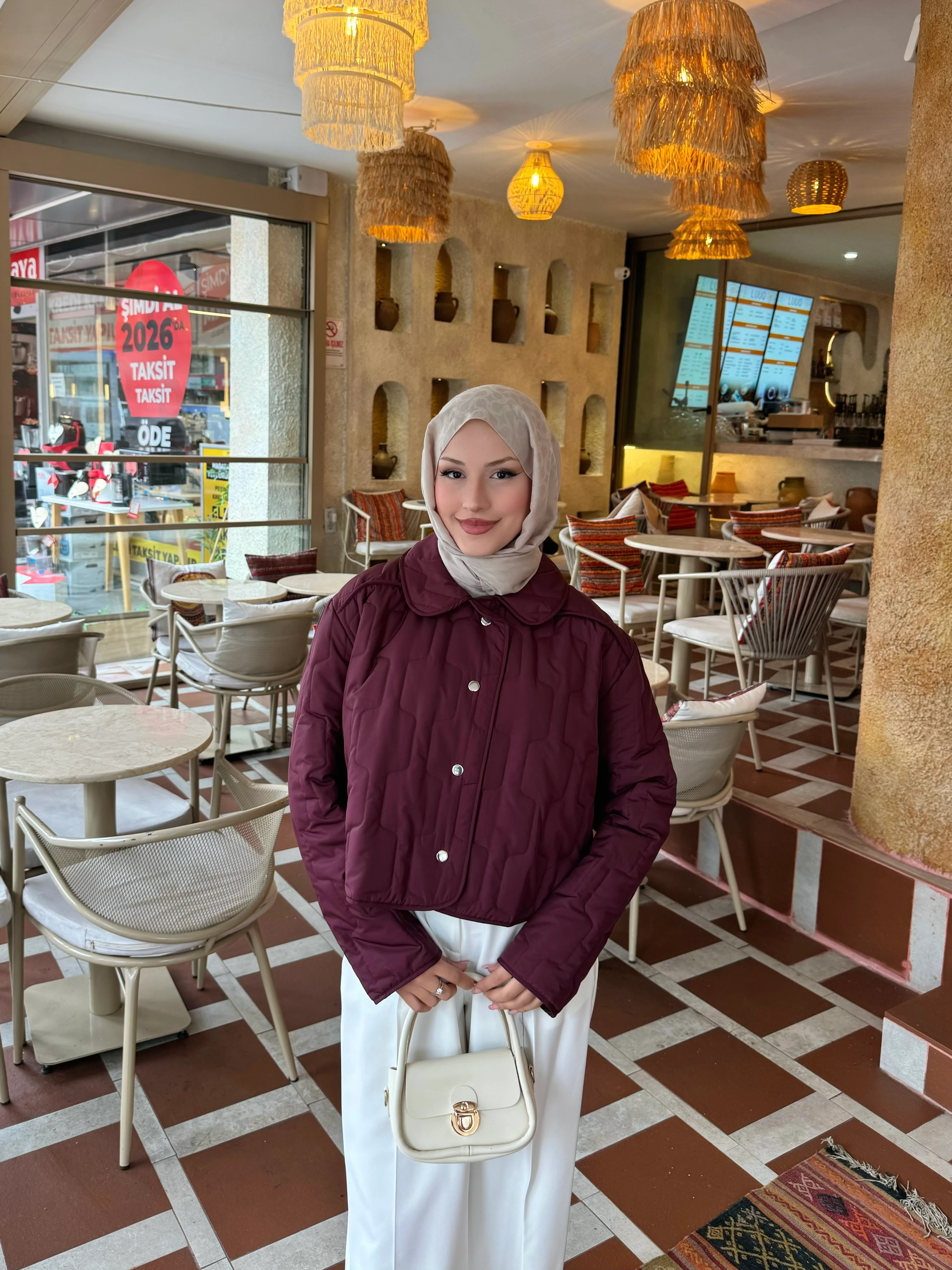 Kısa Kapitone Mont  - Bordo