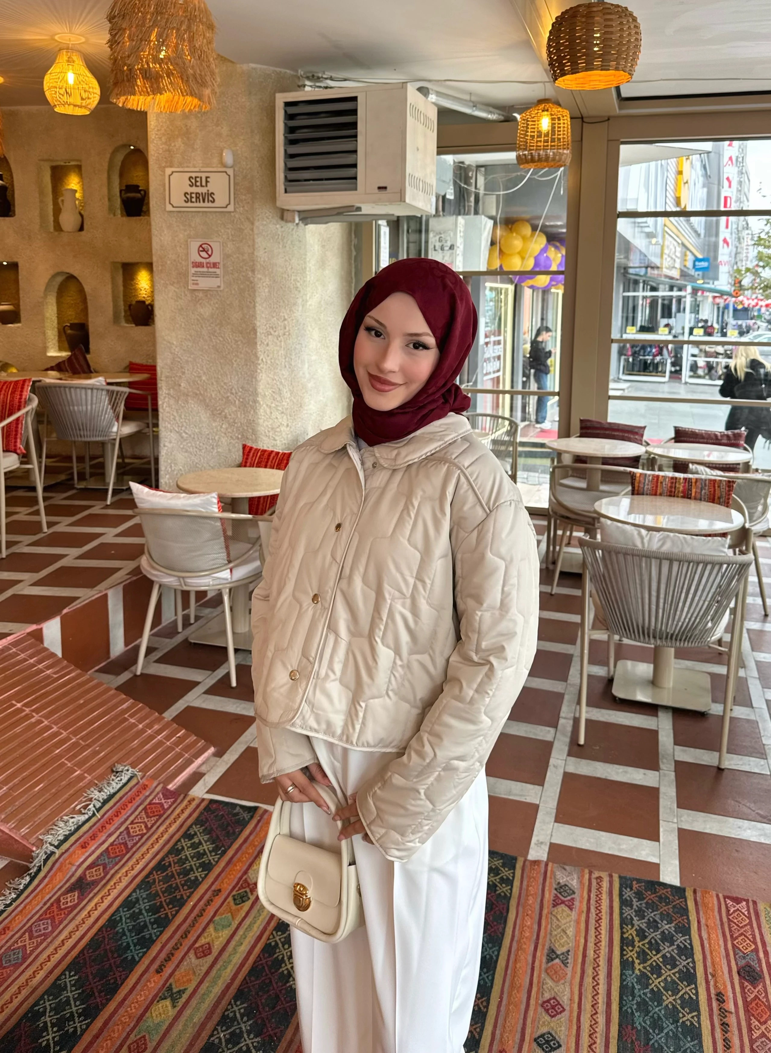 Kısa Kapitone Mont  - Krem