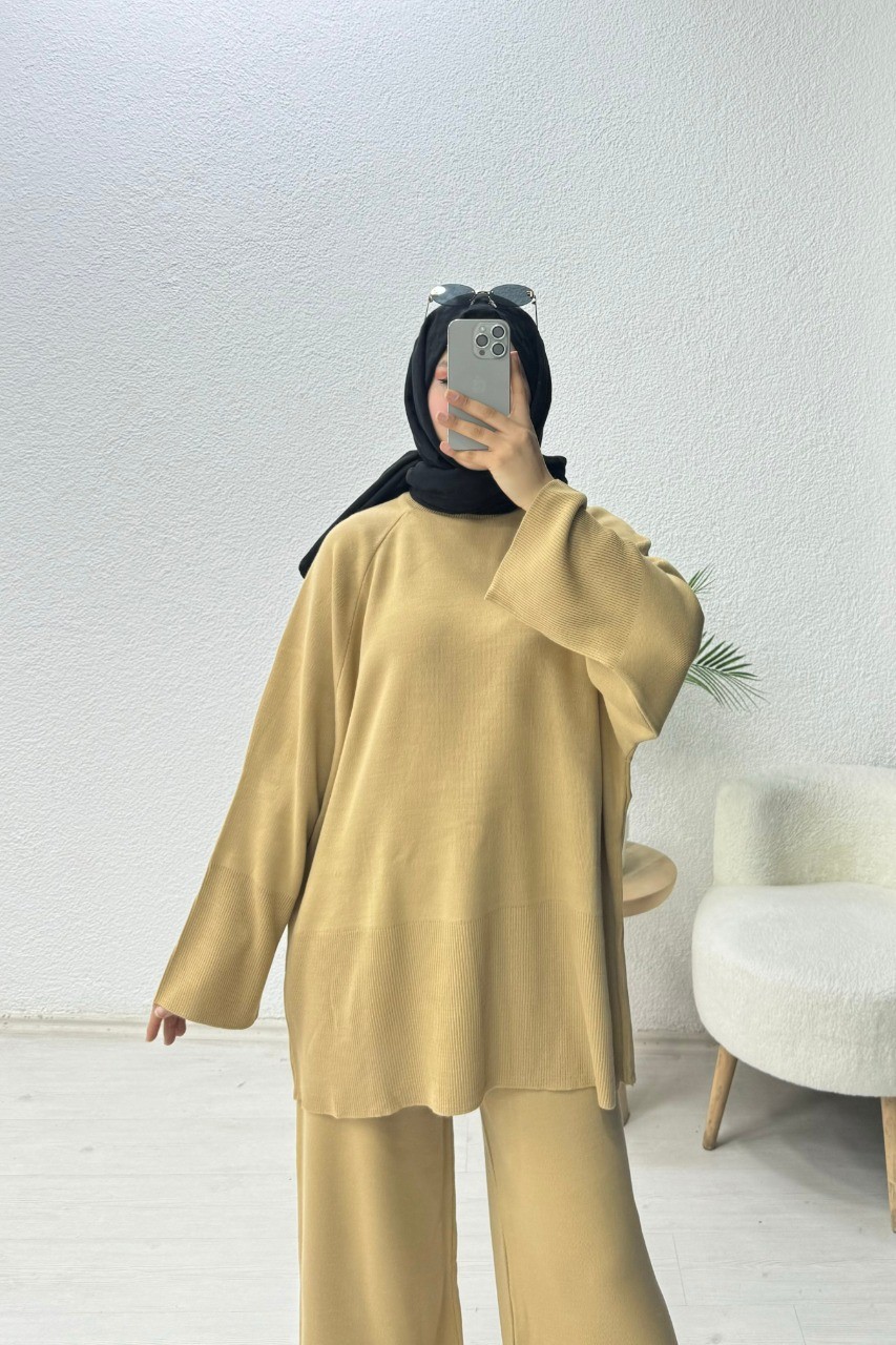 Basic Oversize Triko Takım - Vizon