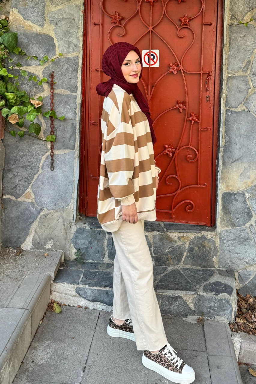 Çizgili Basic İki İplik Sweat 