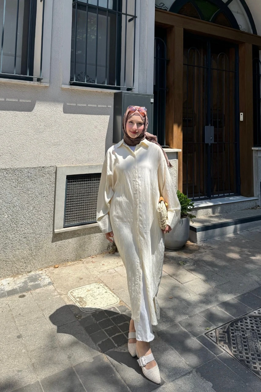 Pamuklu Keten Uzun Gömlek 