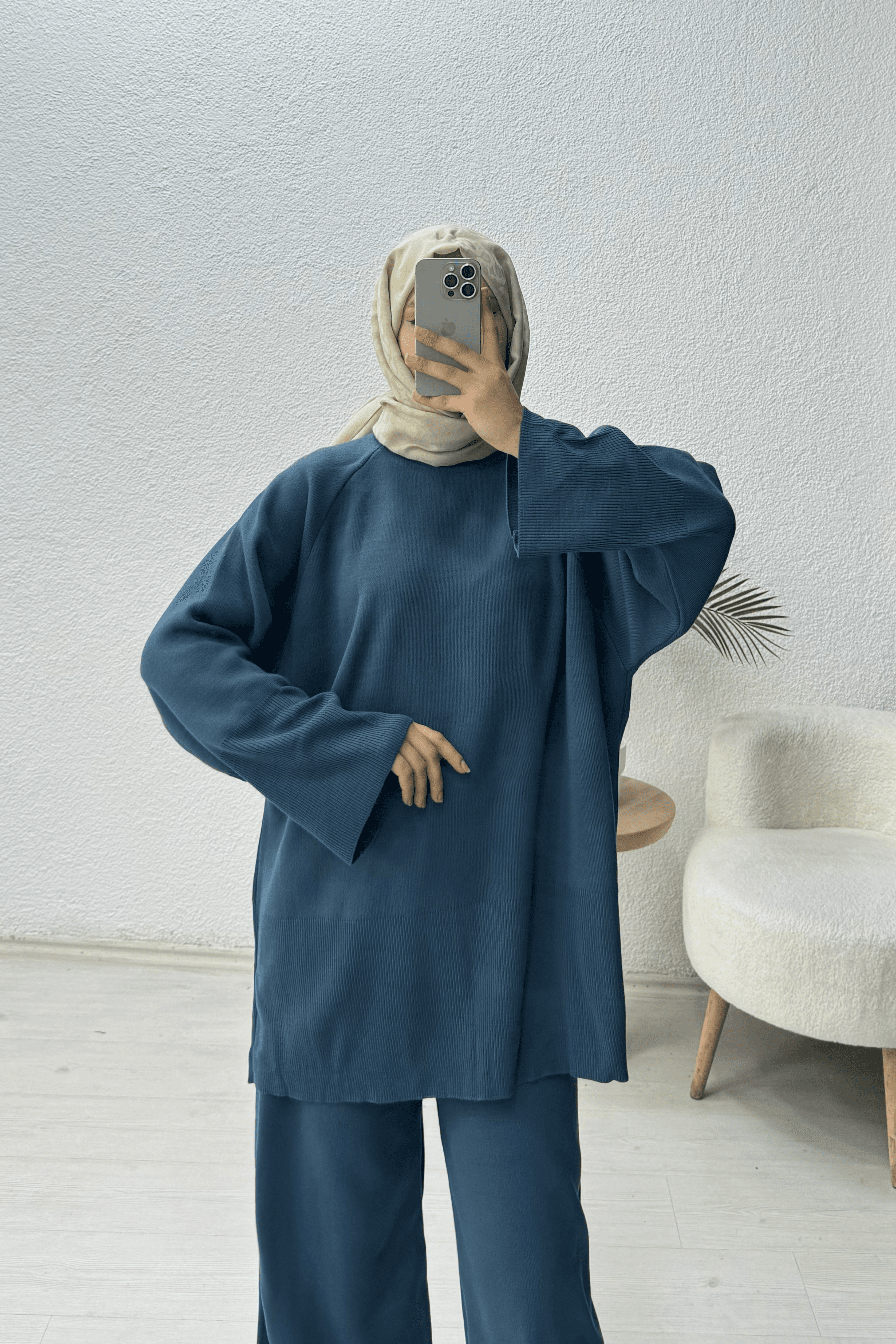 Basic Oversize Triko Takım - mavi