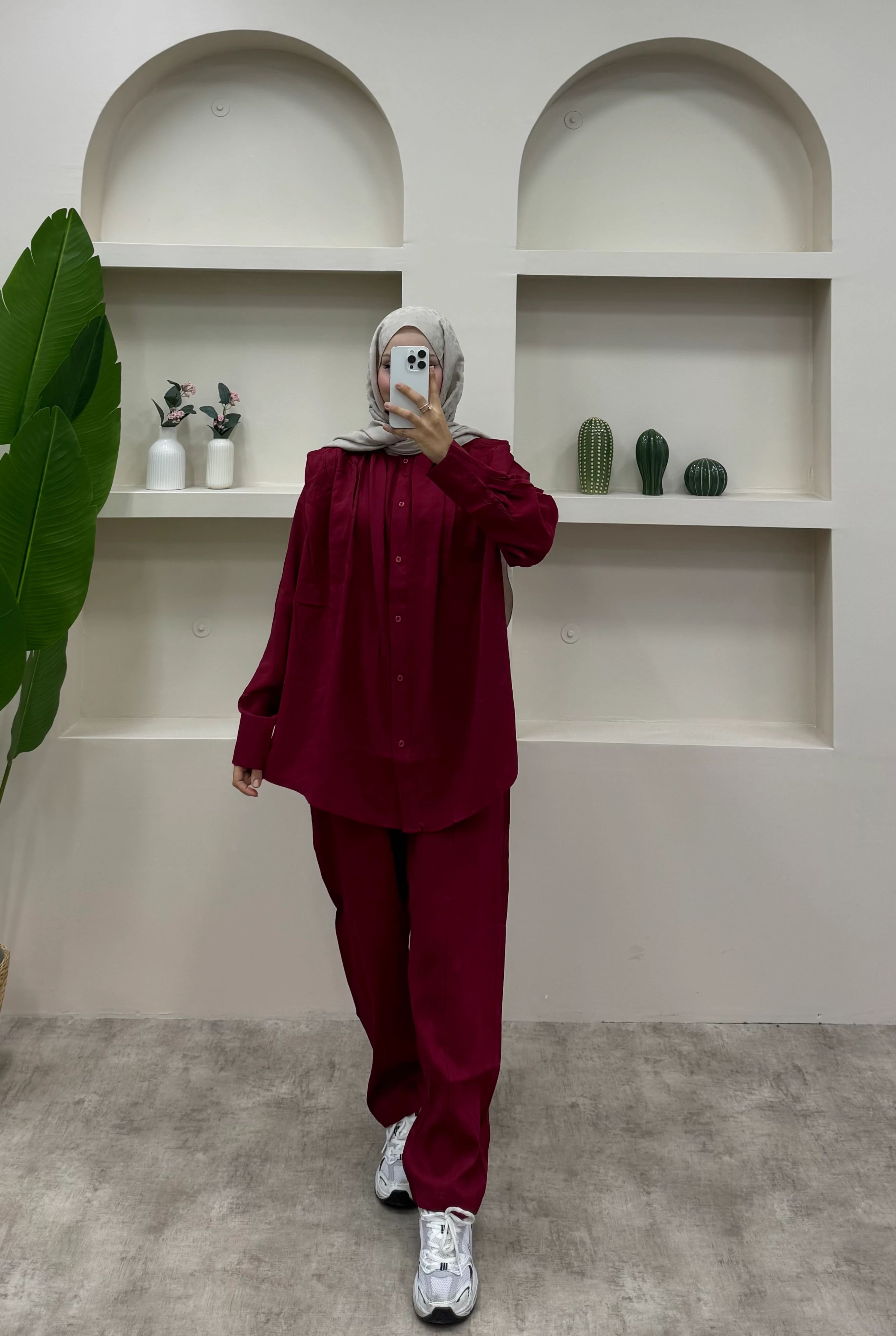 Omuzu Vatkalı Modal Takım - Bordo