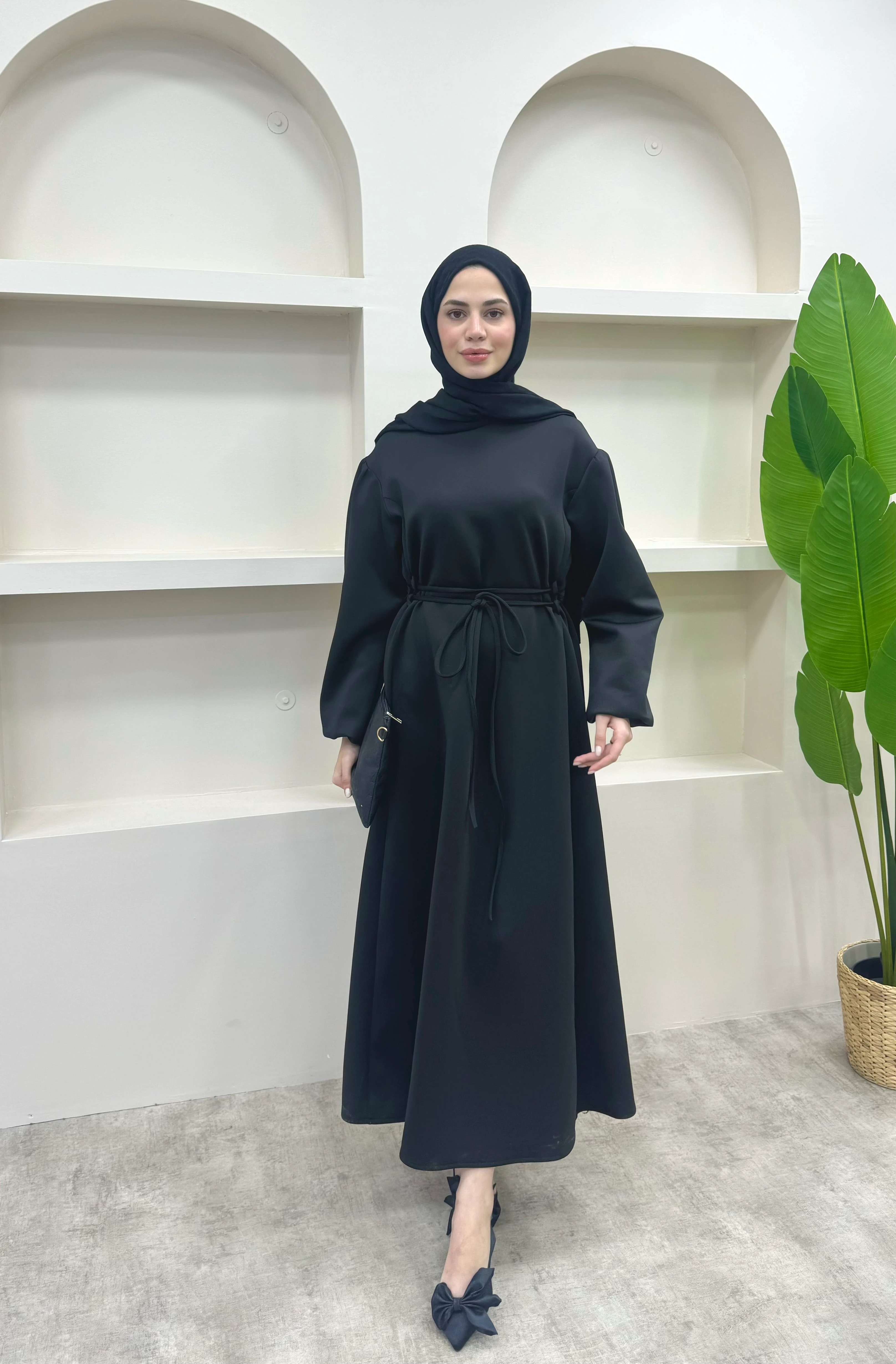 Melly Bağlamalı Scuba Elbise - Siyah