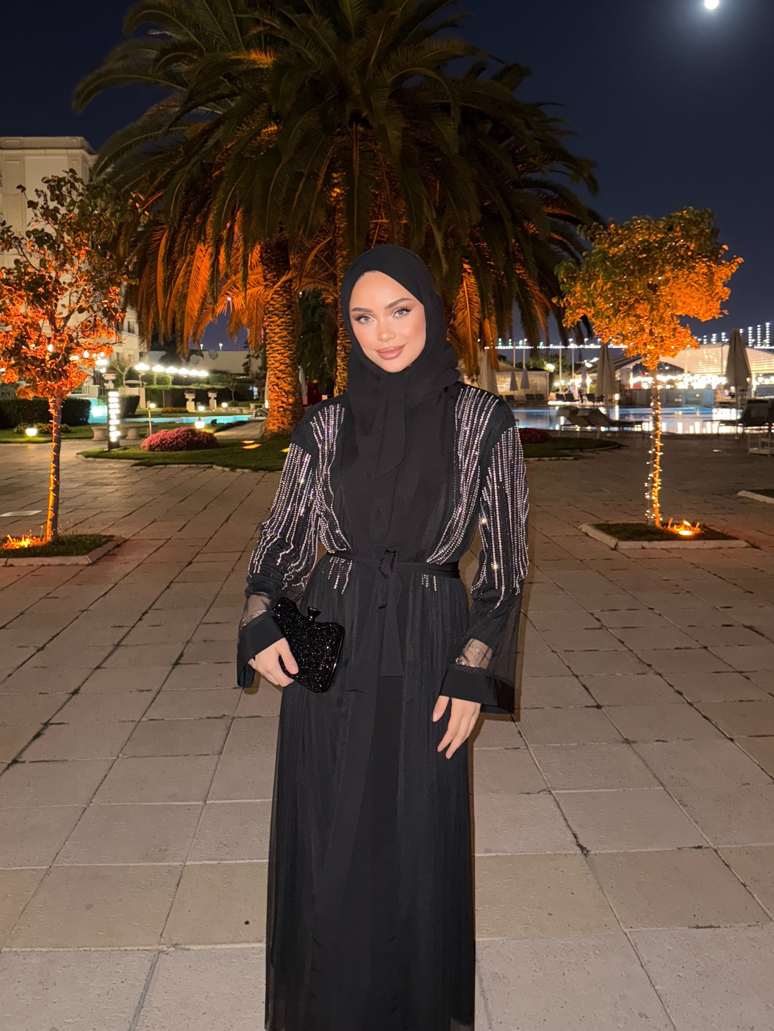 Taşlı Abaya Takım