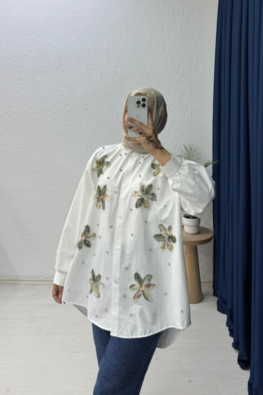 Çiçekli Gömlek  - Yeşil