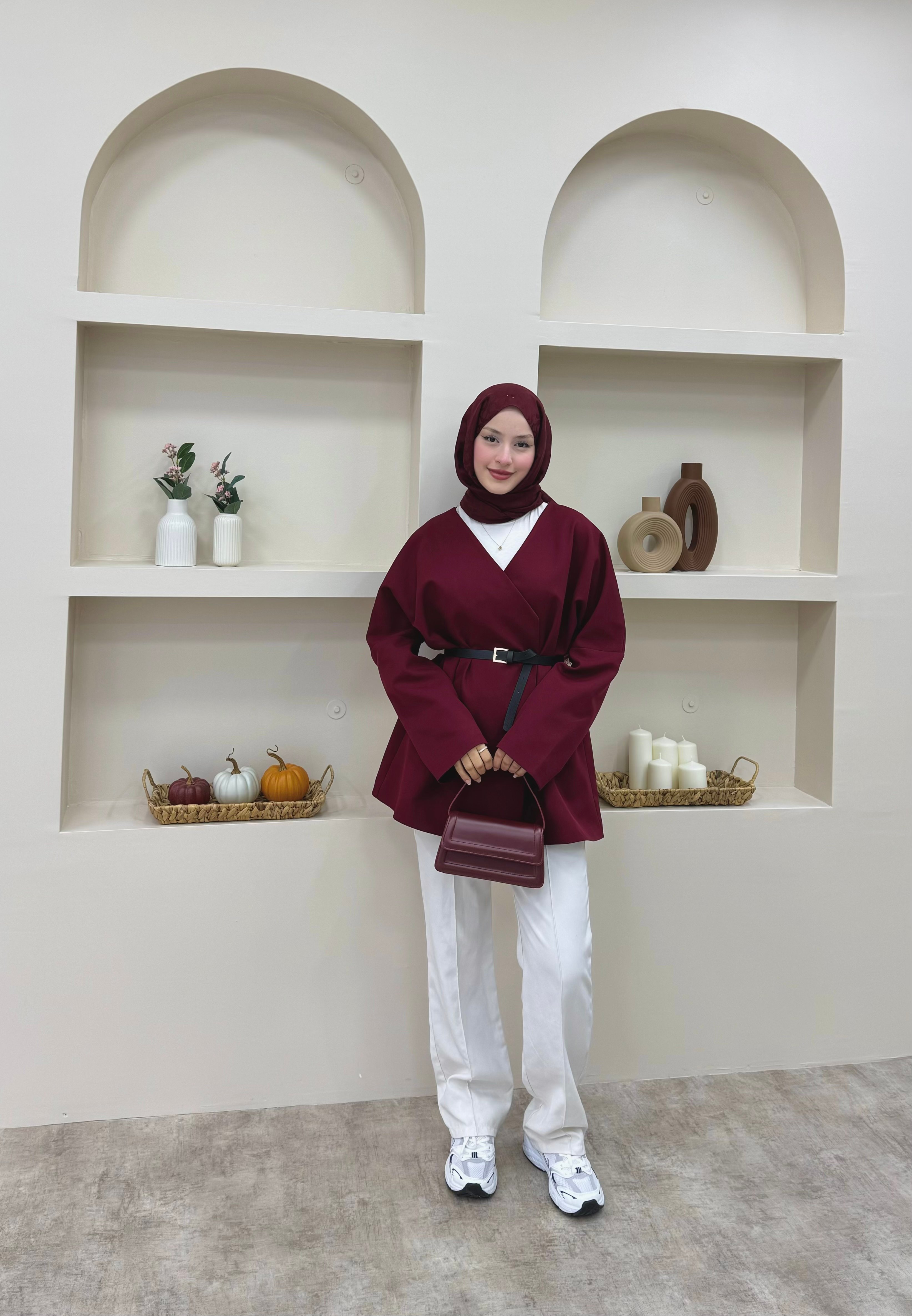 Kruvaze Yaka Kemerli Blazer Ceket 