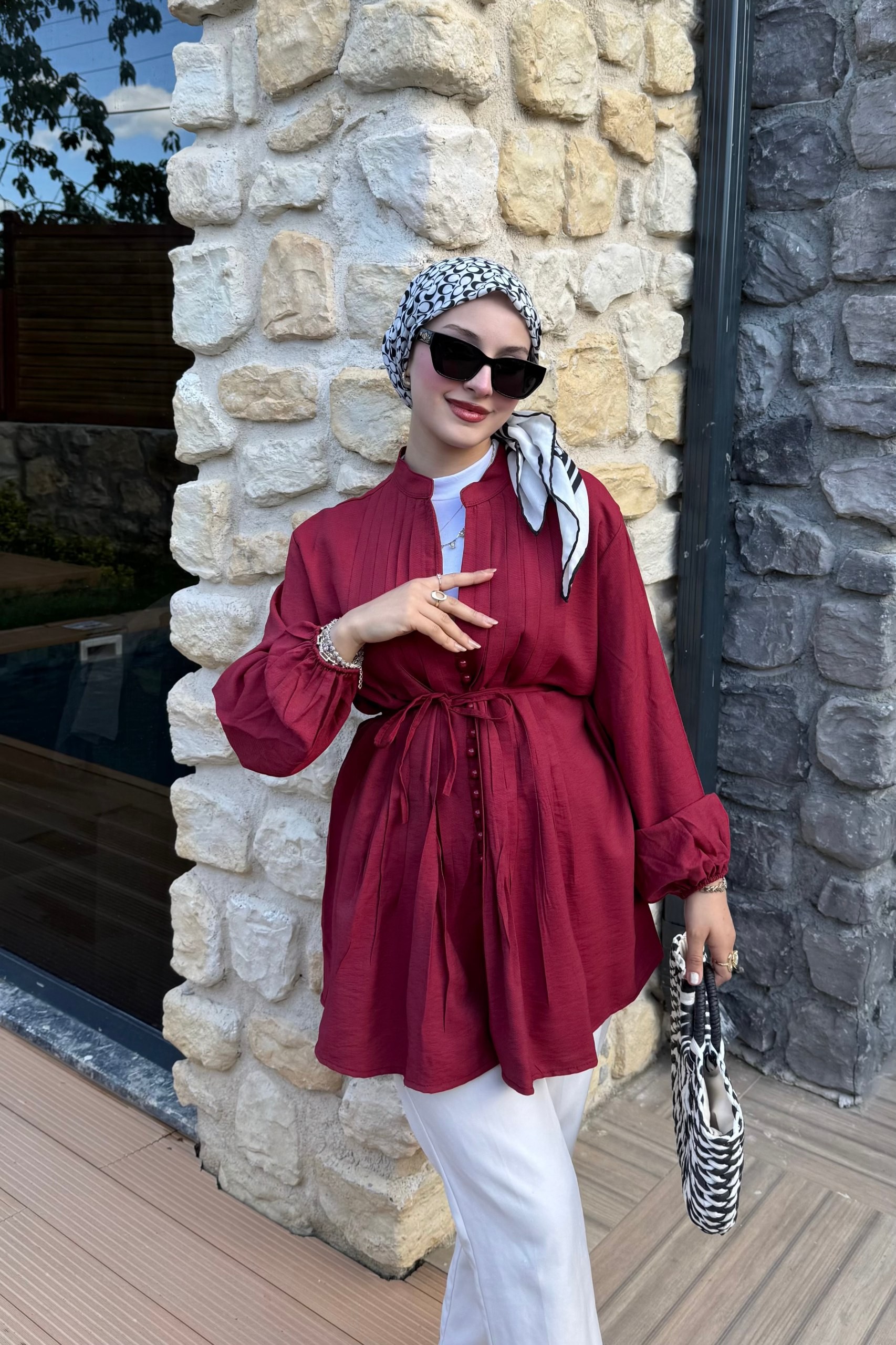 Pamuk Vual Biyeli Gömlek  - Bordo