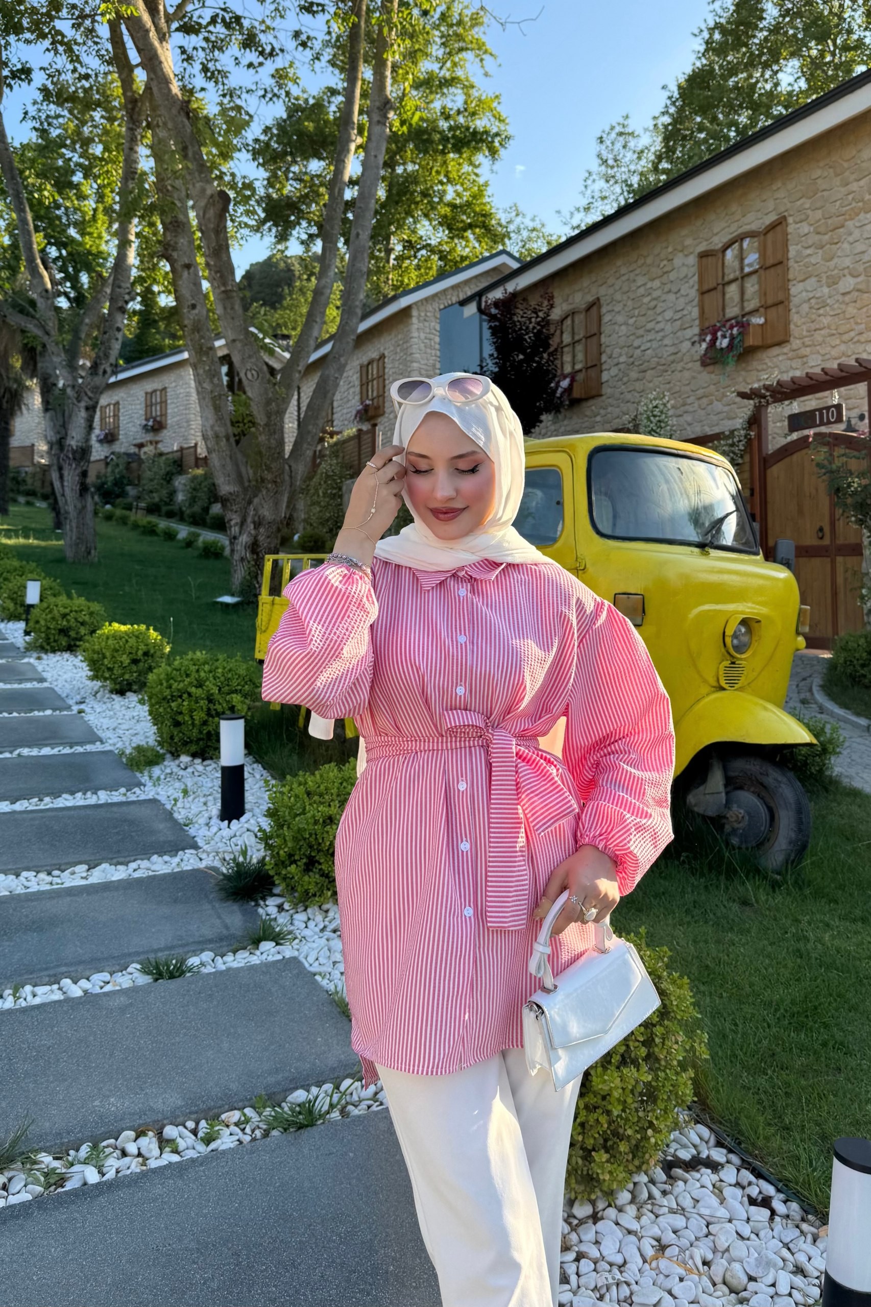 Bağlamalı Çizgili Gömlek  - PEMBE