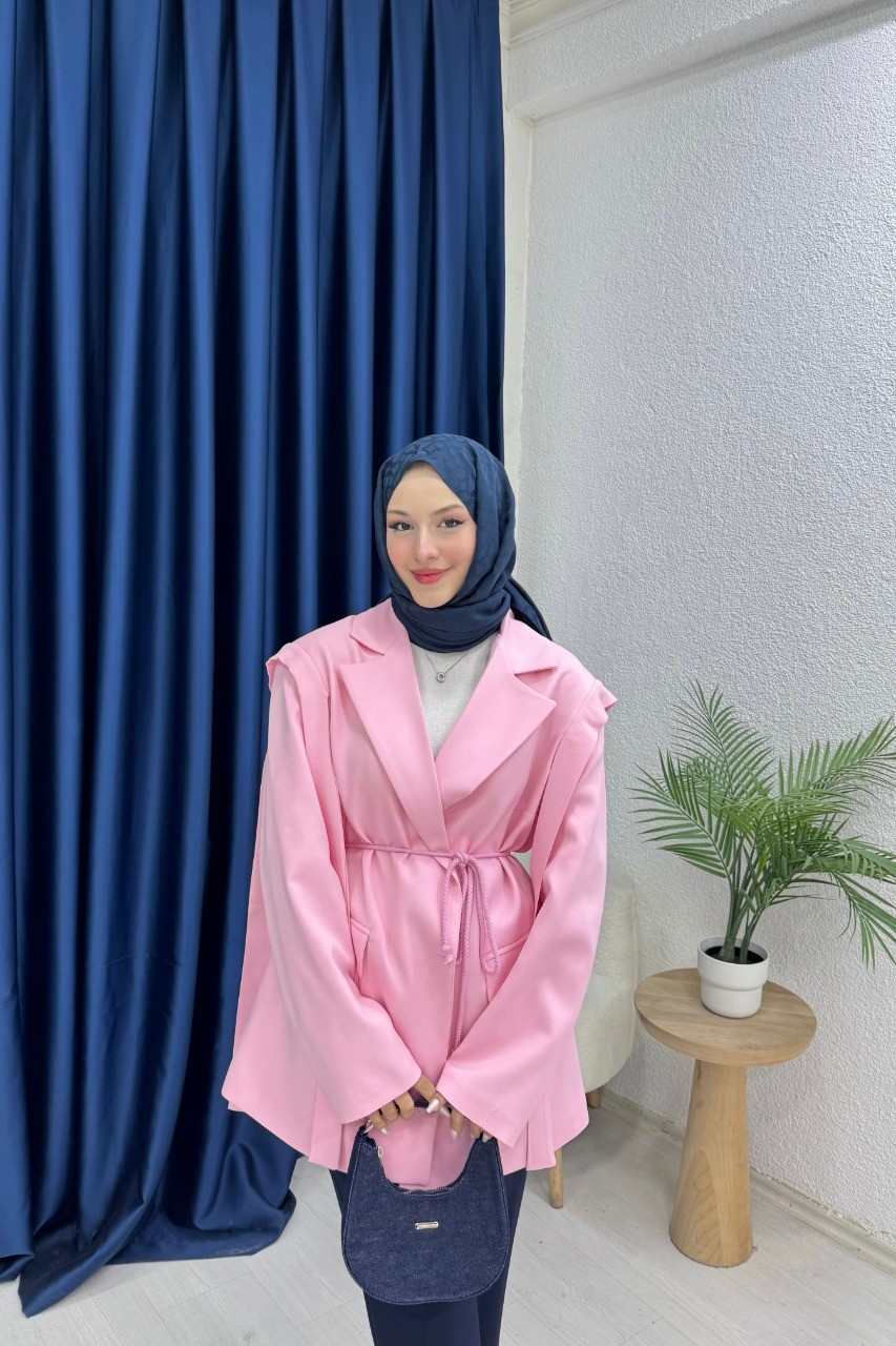 Omuz Kuşaklı Blazer Ceket - PEMBE