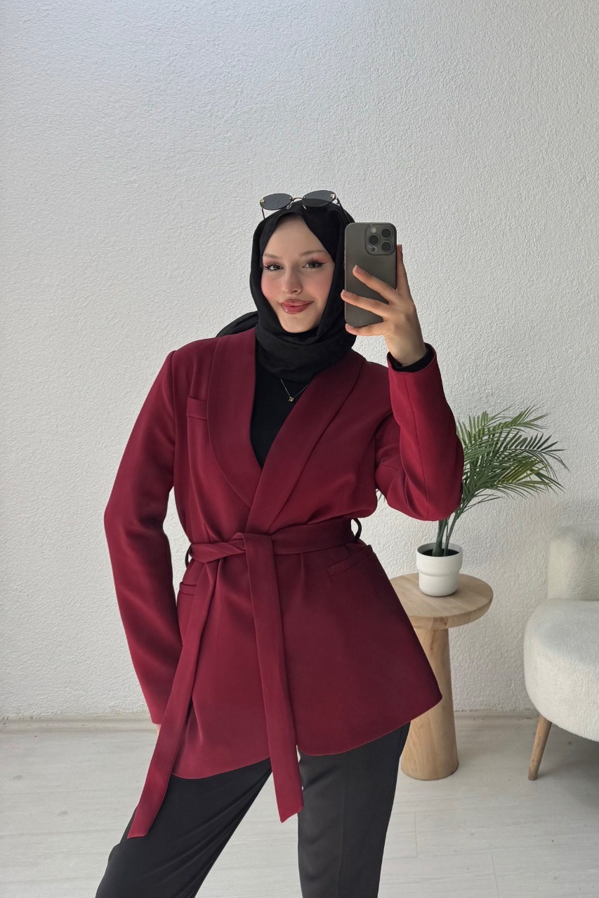 Kruvaze Yaka Blazer Ceket  - Bordo