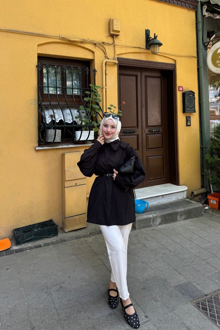Dantel Detaylı Kemerli Gömlek 
