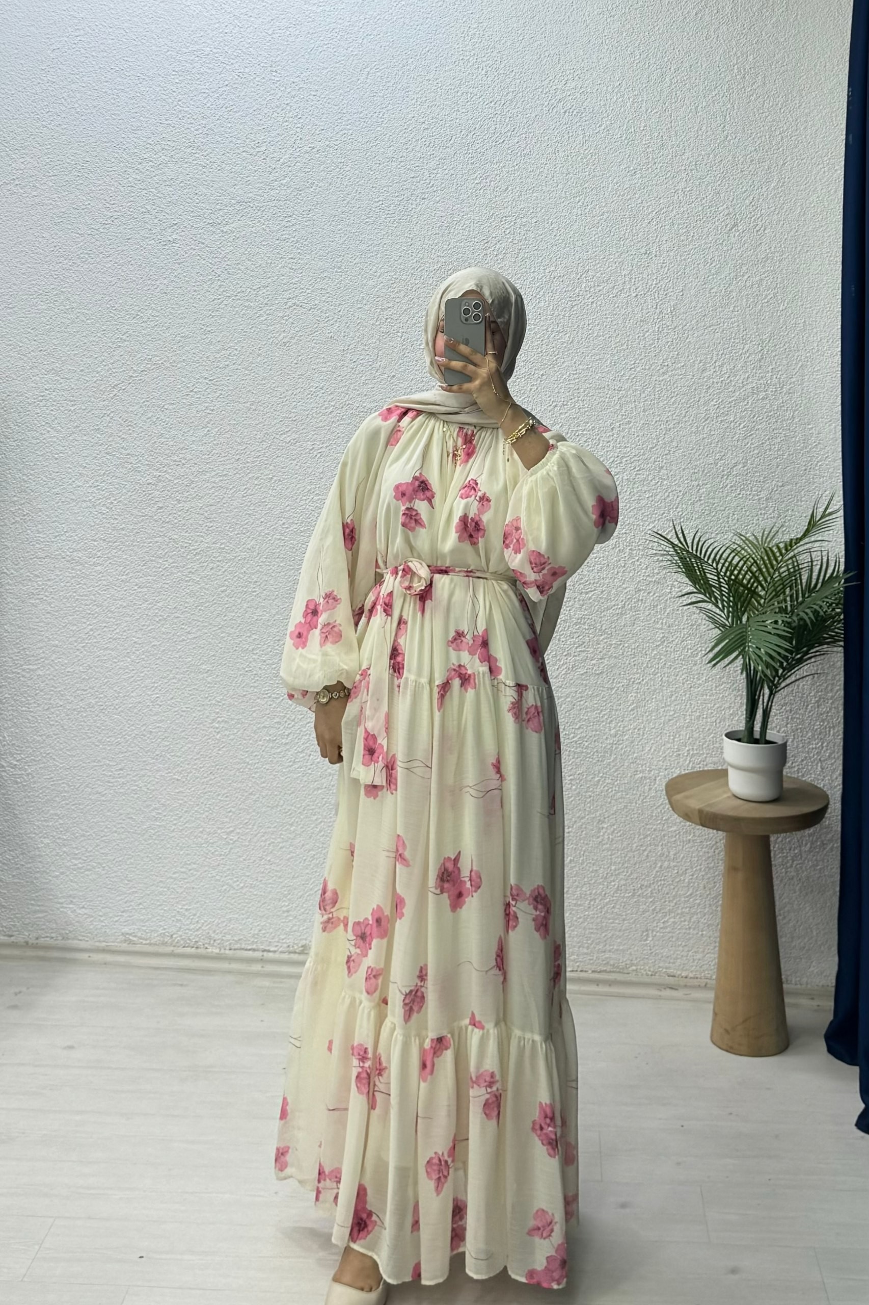 Çicek Desenli Şifon Elbise - PEMBE