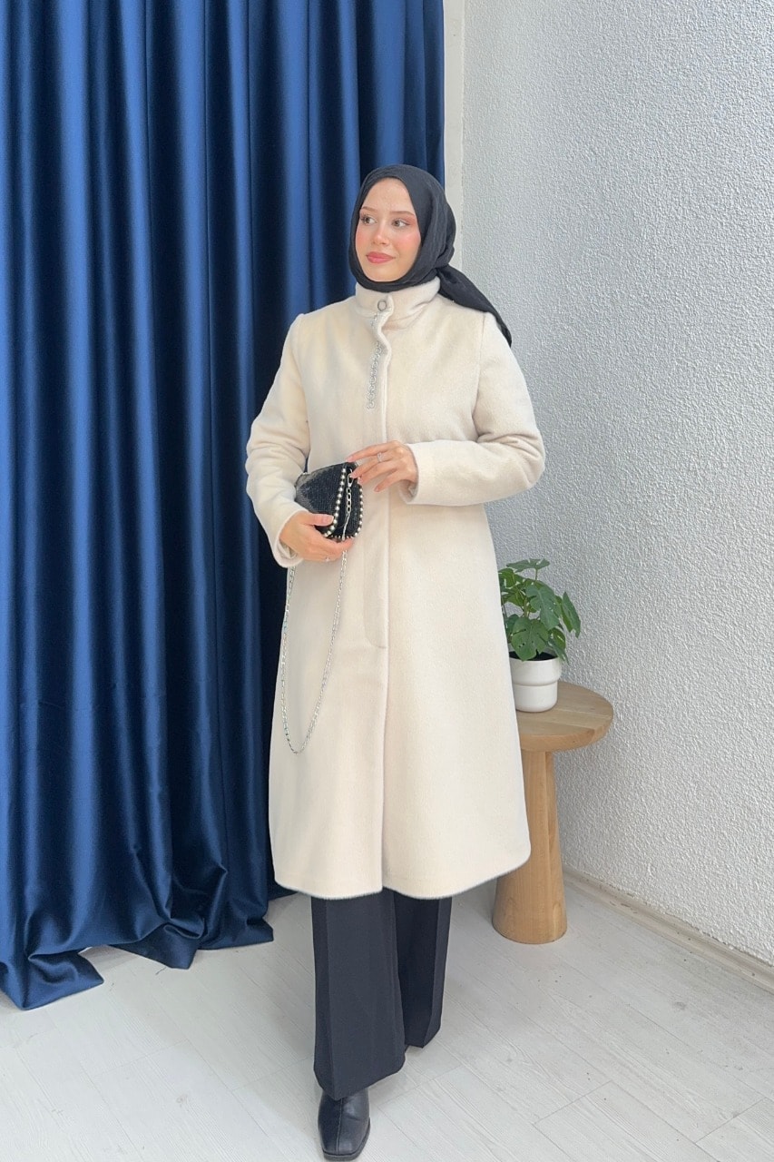 Taşlı Foks Kumaş Kaban
