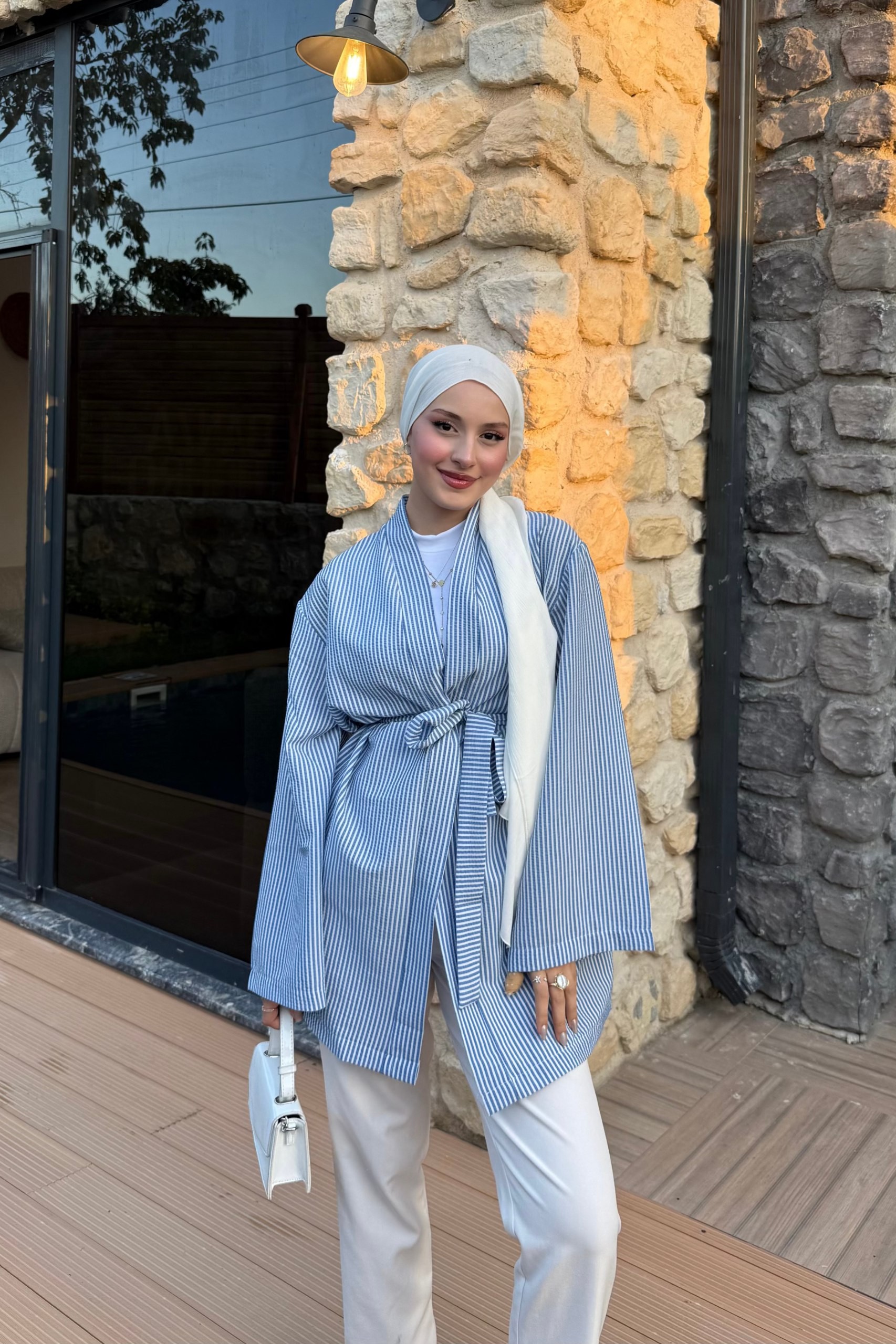 Çizgili Kimono - Lacivert