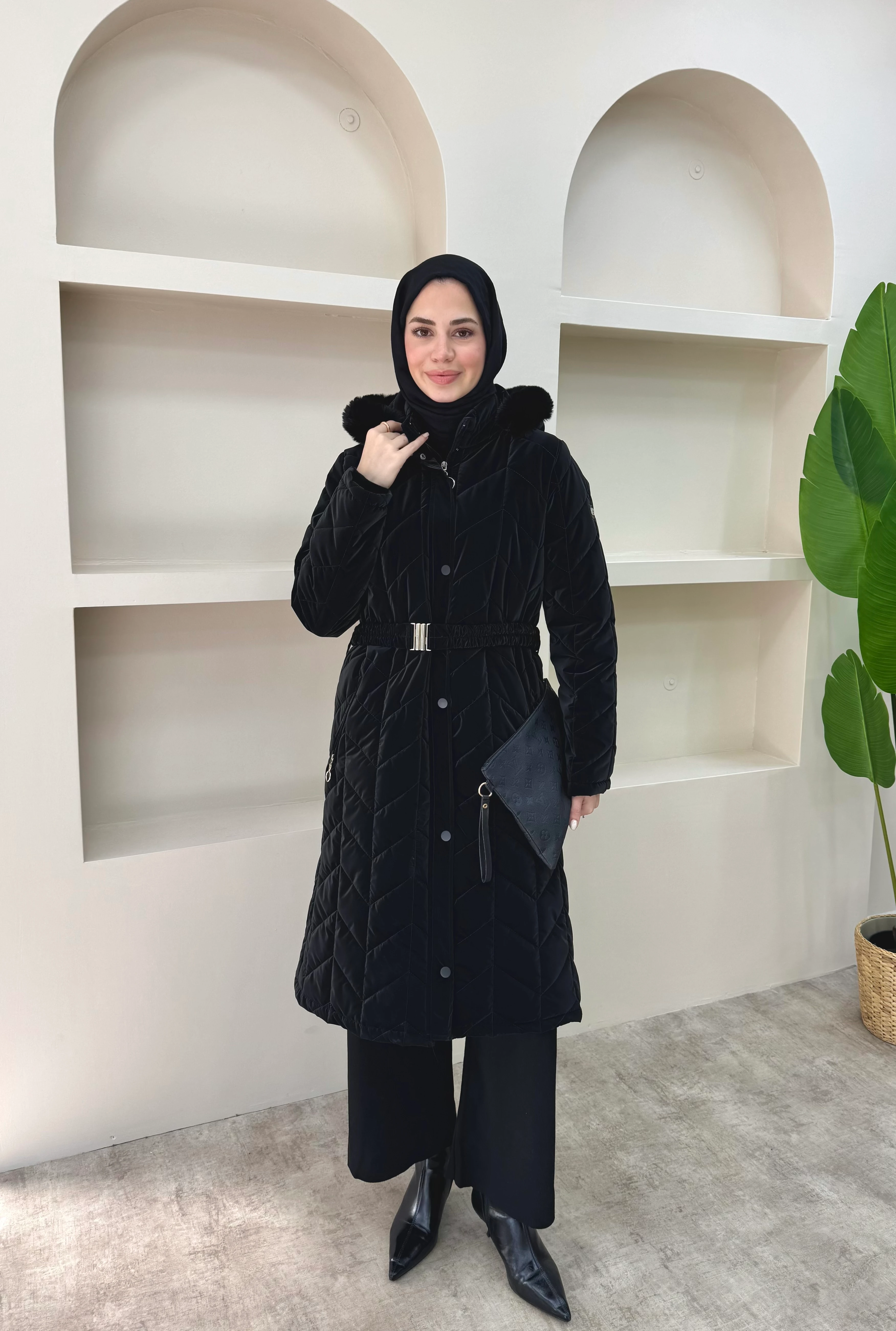 Yakası Kürklü Premium Kapitone Mont  - Kahverengi