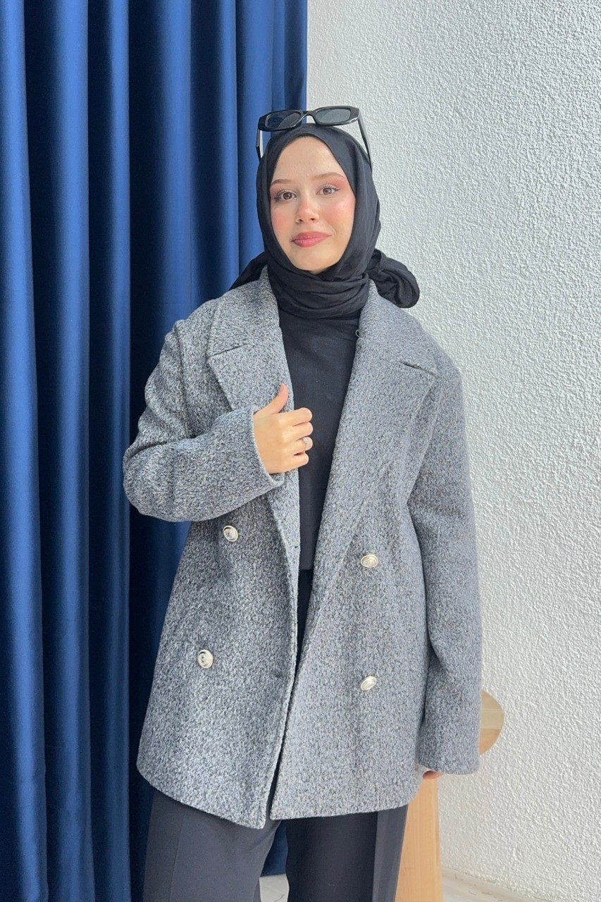 Oversize Kaşe Astarlı Ceket - Gri