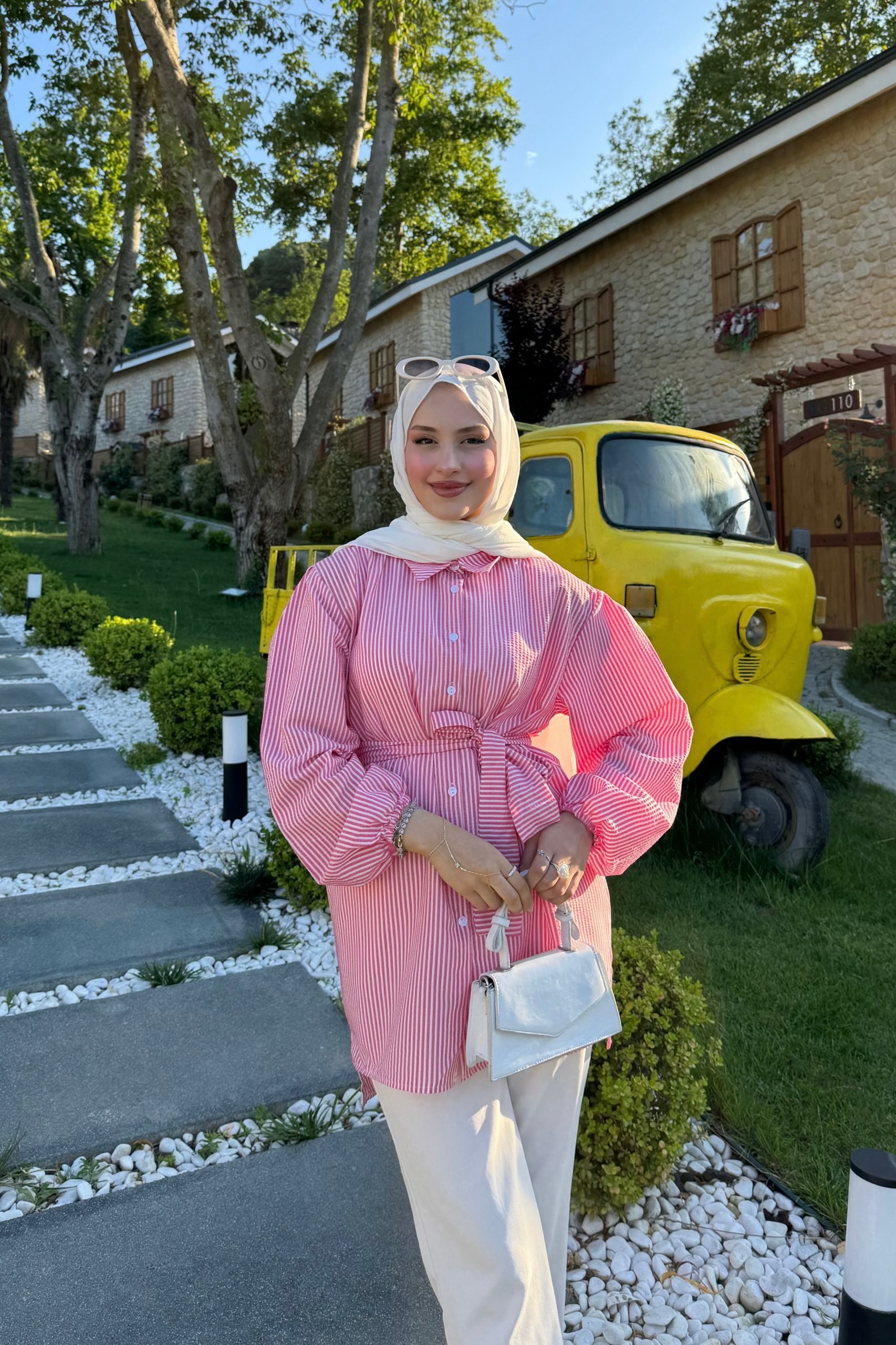 Bağlamalı Çizgili Gömlek  - PEMBE