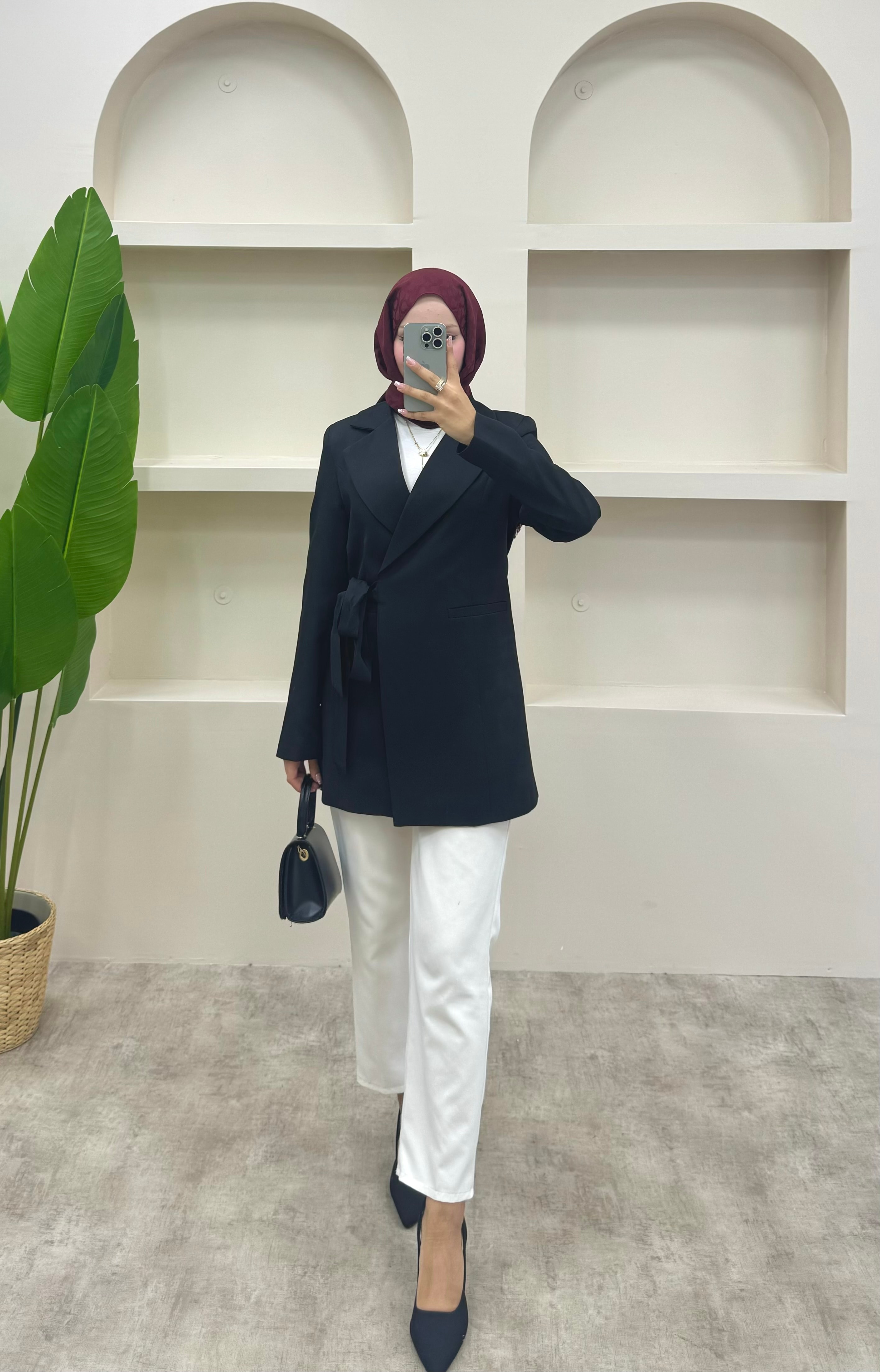 Yandan Bağlamalı Blazer Ceket  - Siyah