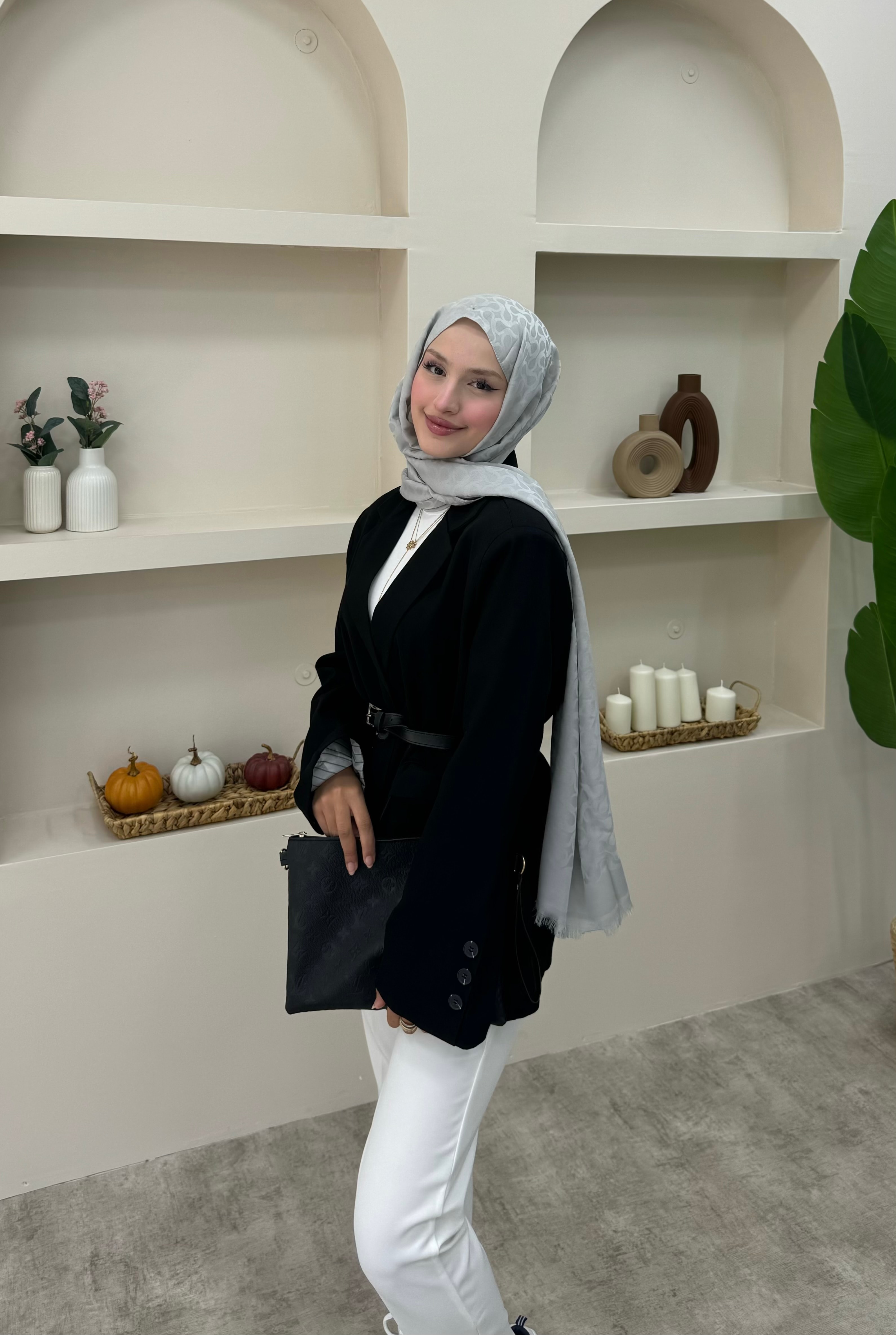 Keten Tek Düğmeli Blazer Ceket 