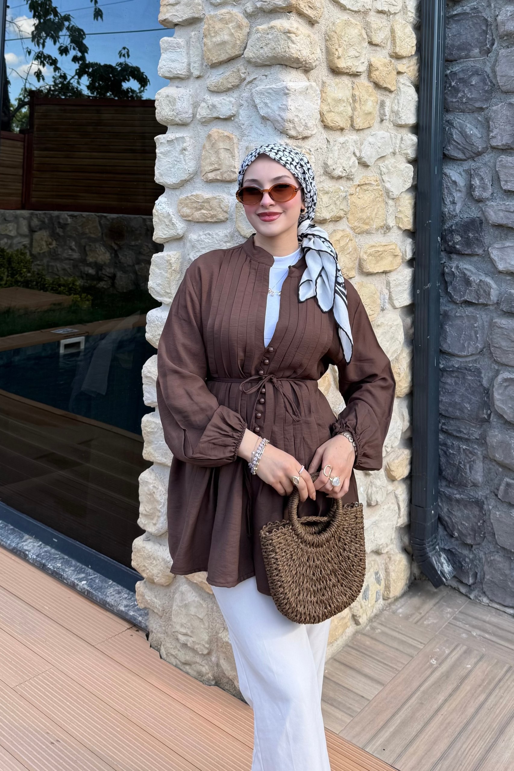 Pamuk Vual Biyeli Gömlek  - Kahverengi