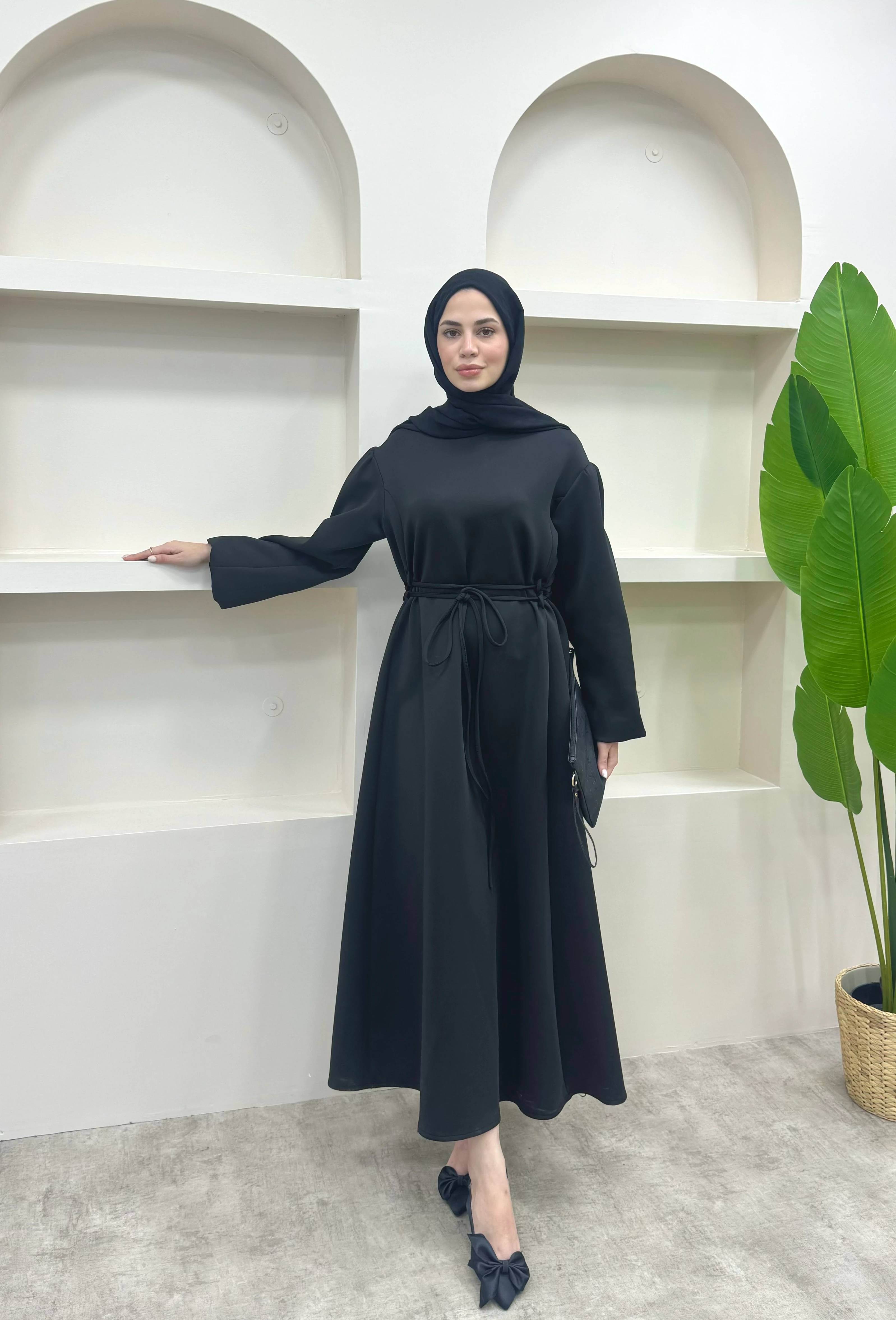 Melly Bağlamalı Scuba Elbise - Siyah