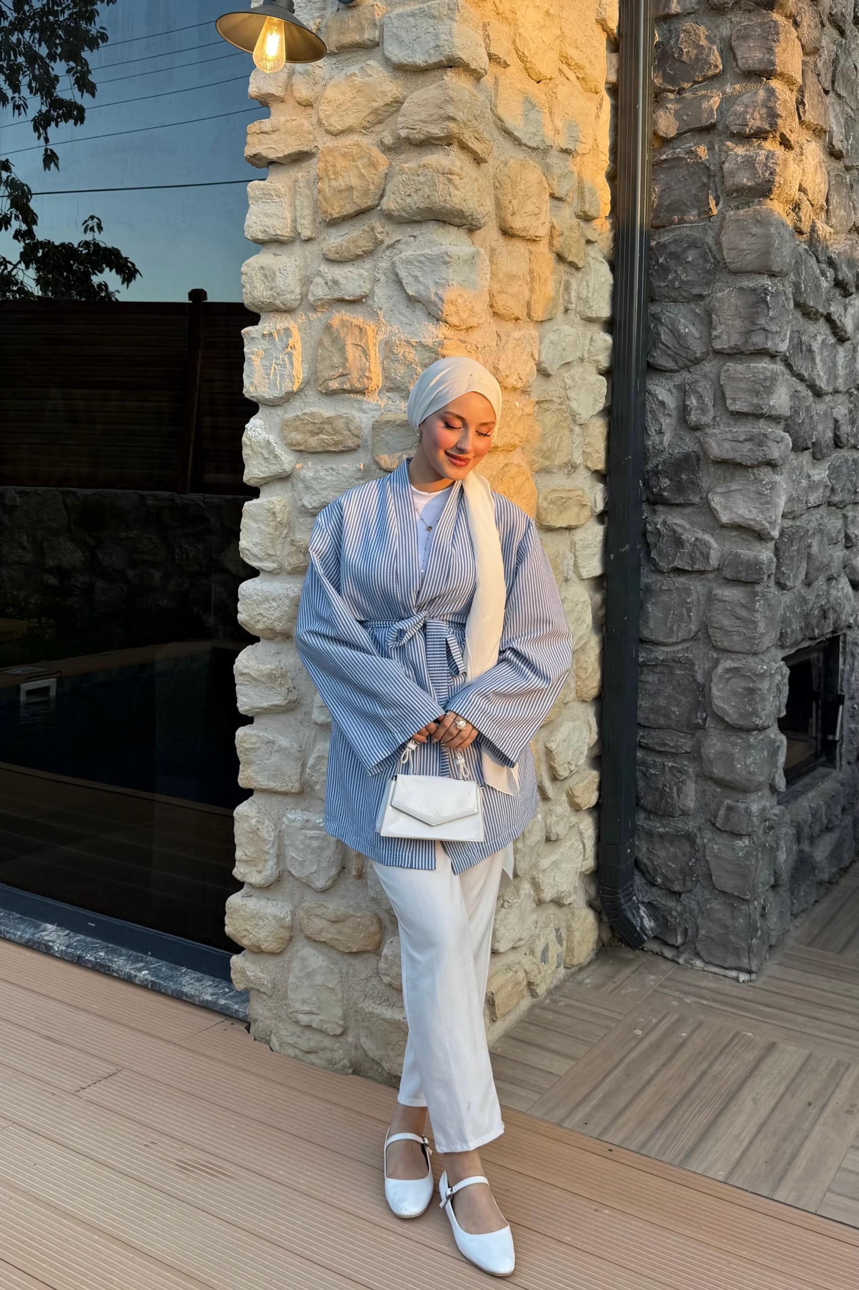 Çizgili Kimono - Lacivert