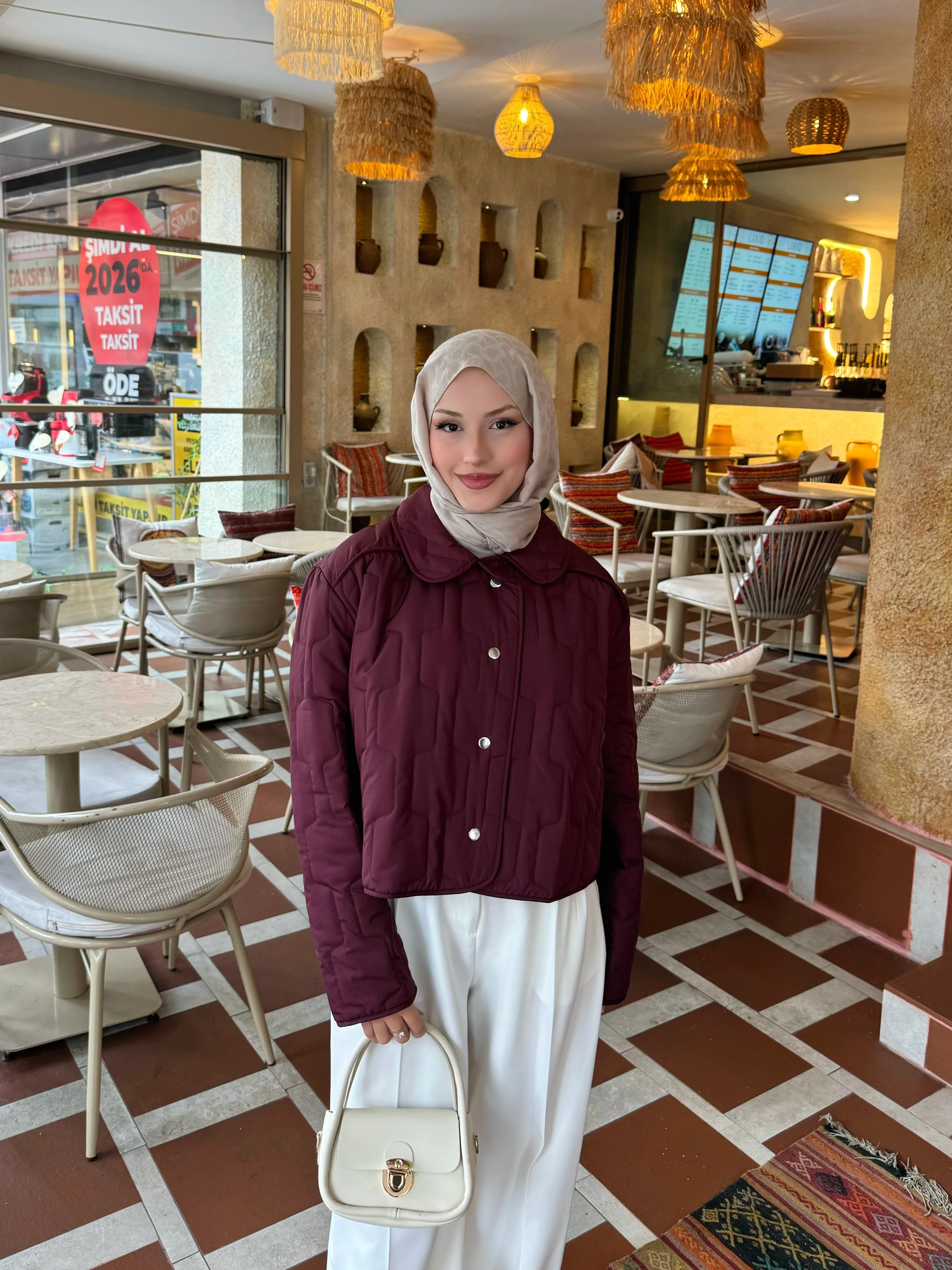 Kısa Kapitone Mont  - Bordo