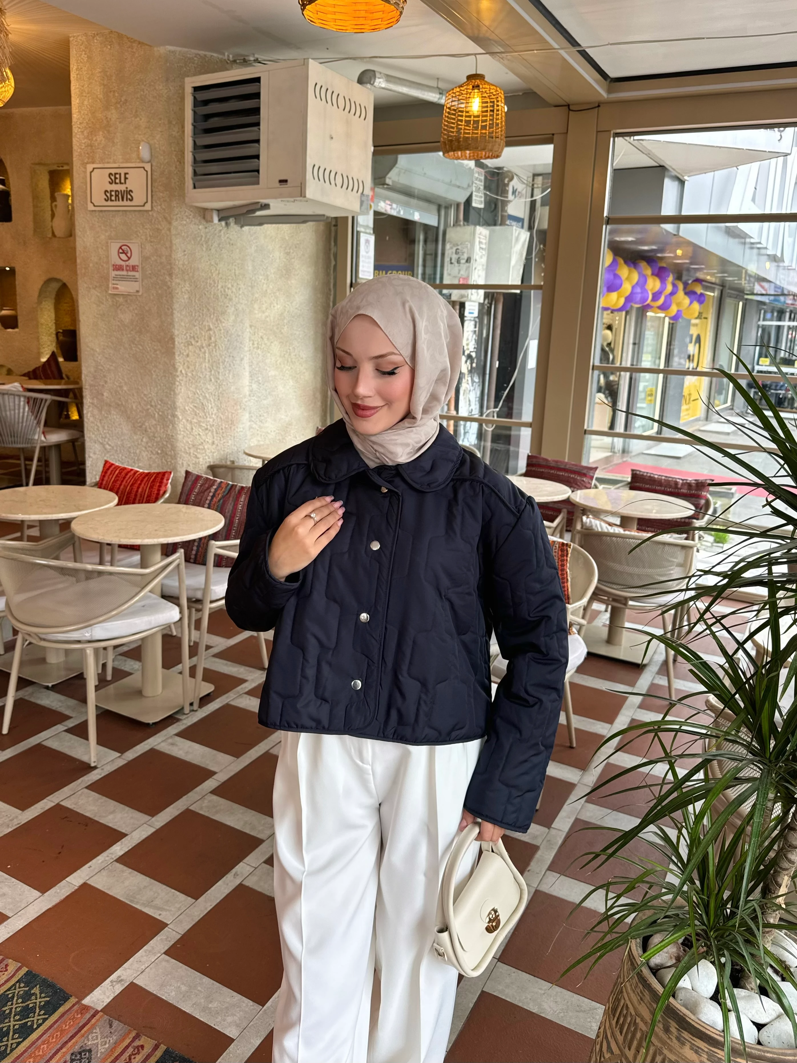 Kısa Kapitone Mont  - Lacivert